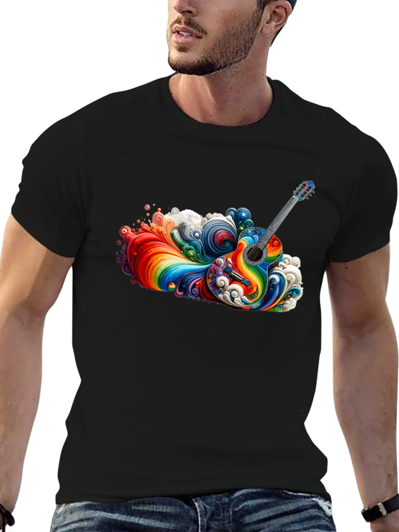 Rainbow Guitar T-Shirt - Vibrant Music Design
