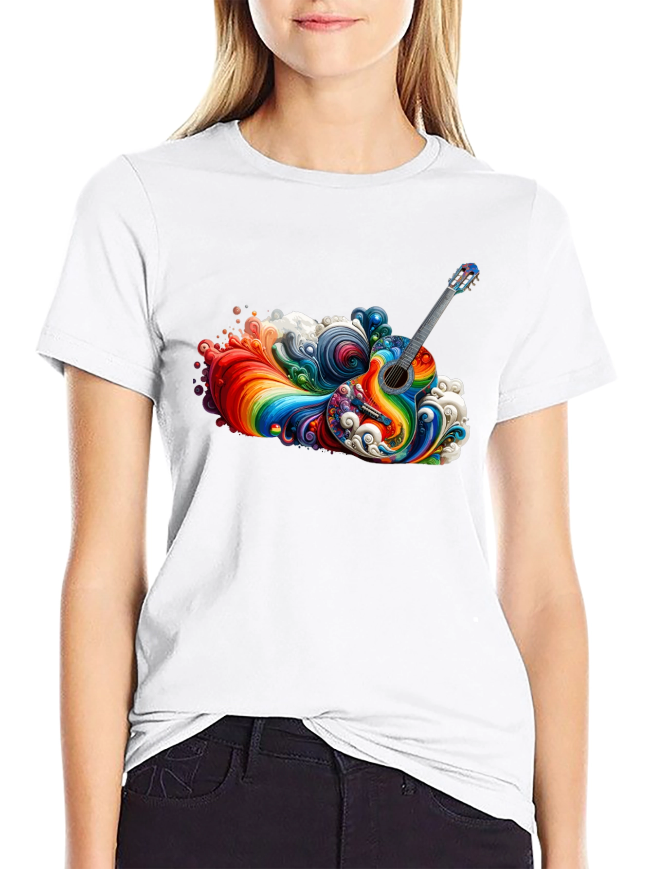 Rainbow Guitar T-Shirt - Vibrant Music Design