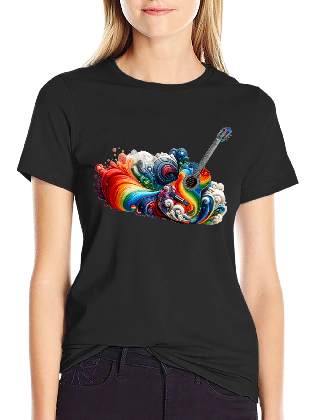 Rainbow Guitar T-Shirt - Vibrant Music Design