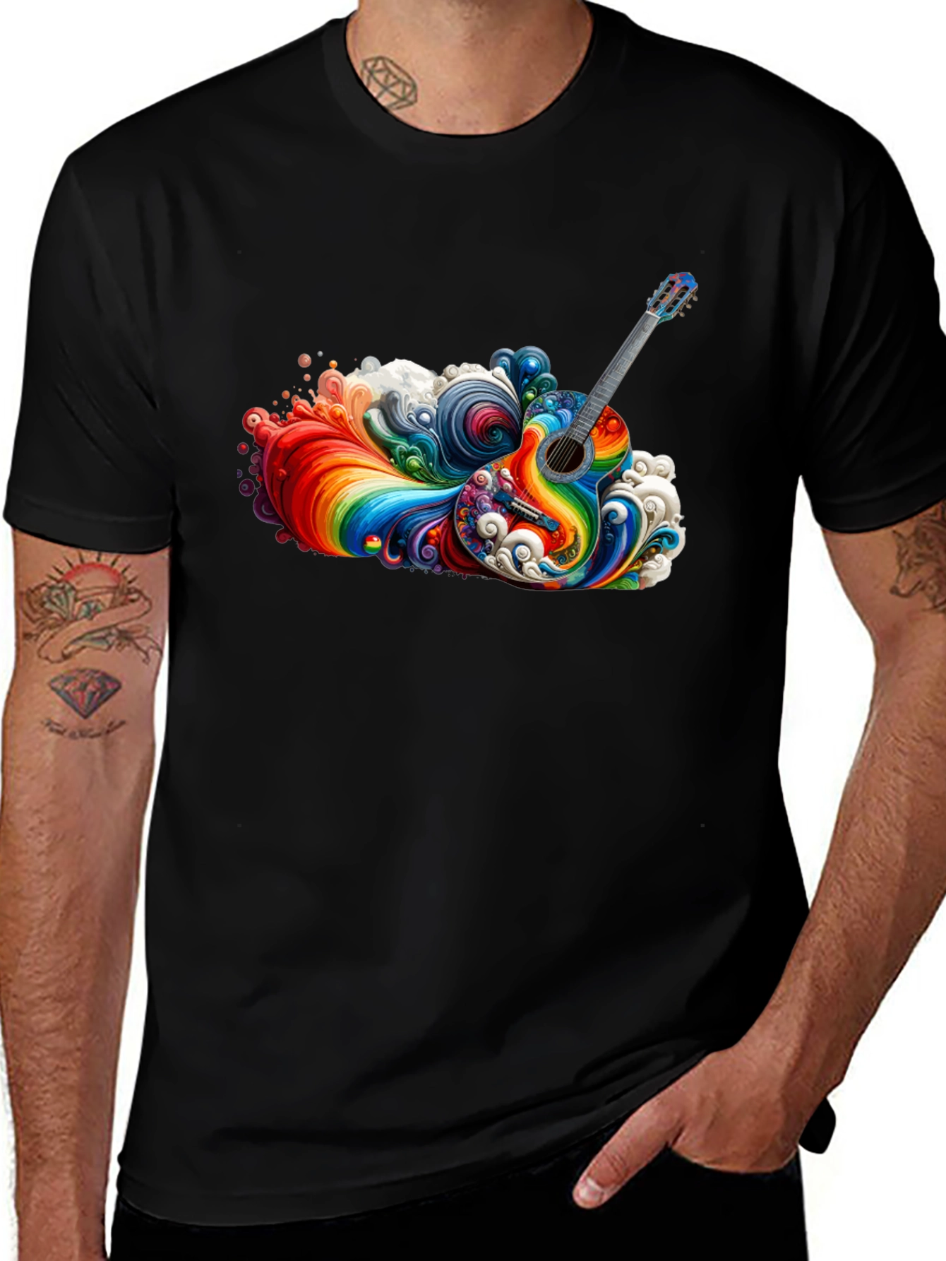 Rainbow Guitar T-Shirt - Vibrant Music Design