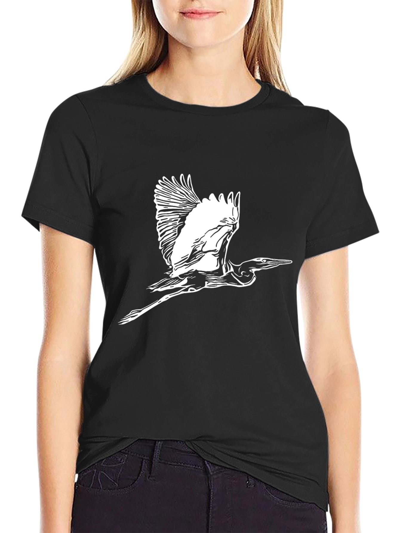 Heron Graphic Tee - Black Cotton Blend T-Shirt