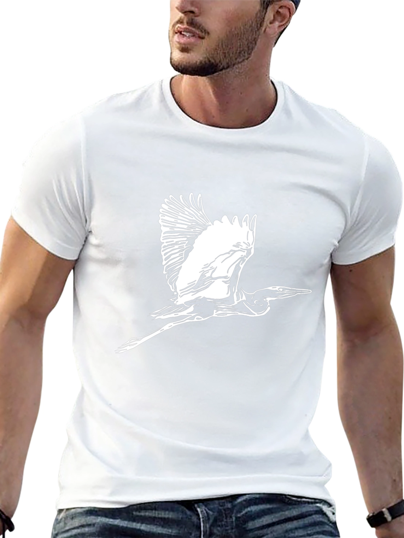 Heron Graphic Tee - Black Cotton Blend T-Shirt