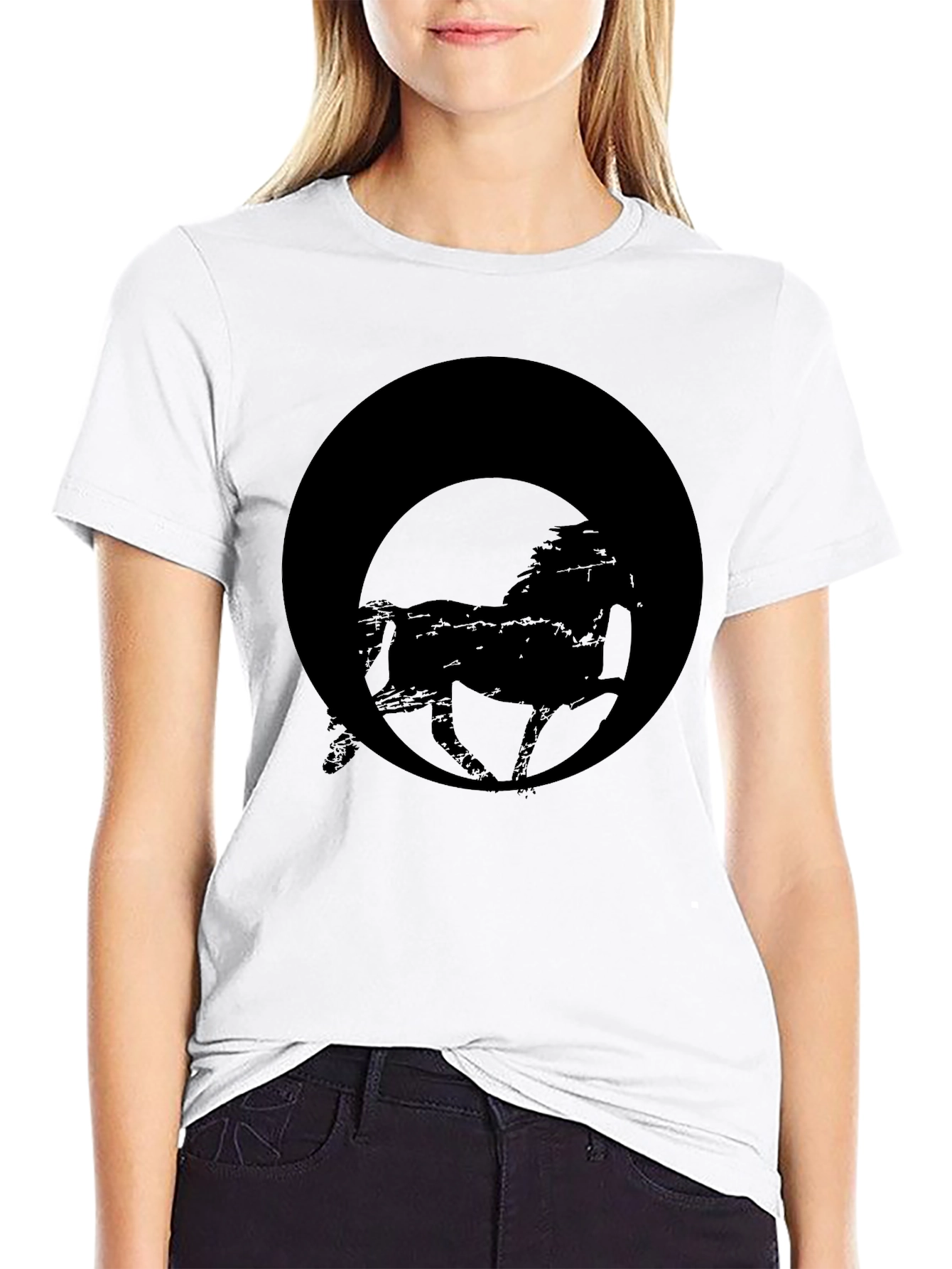 Mens Black Graphic Tee - Horse Silhouette