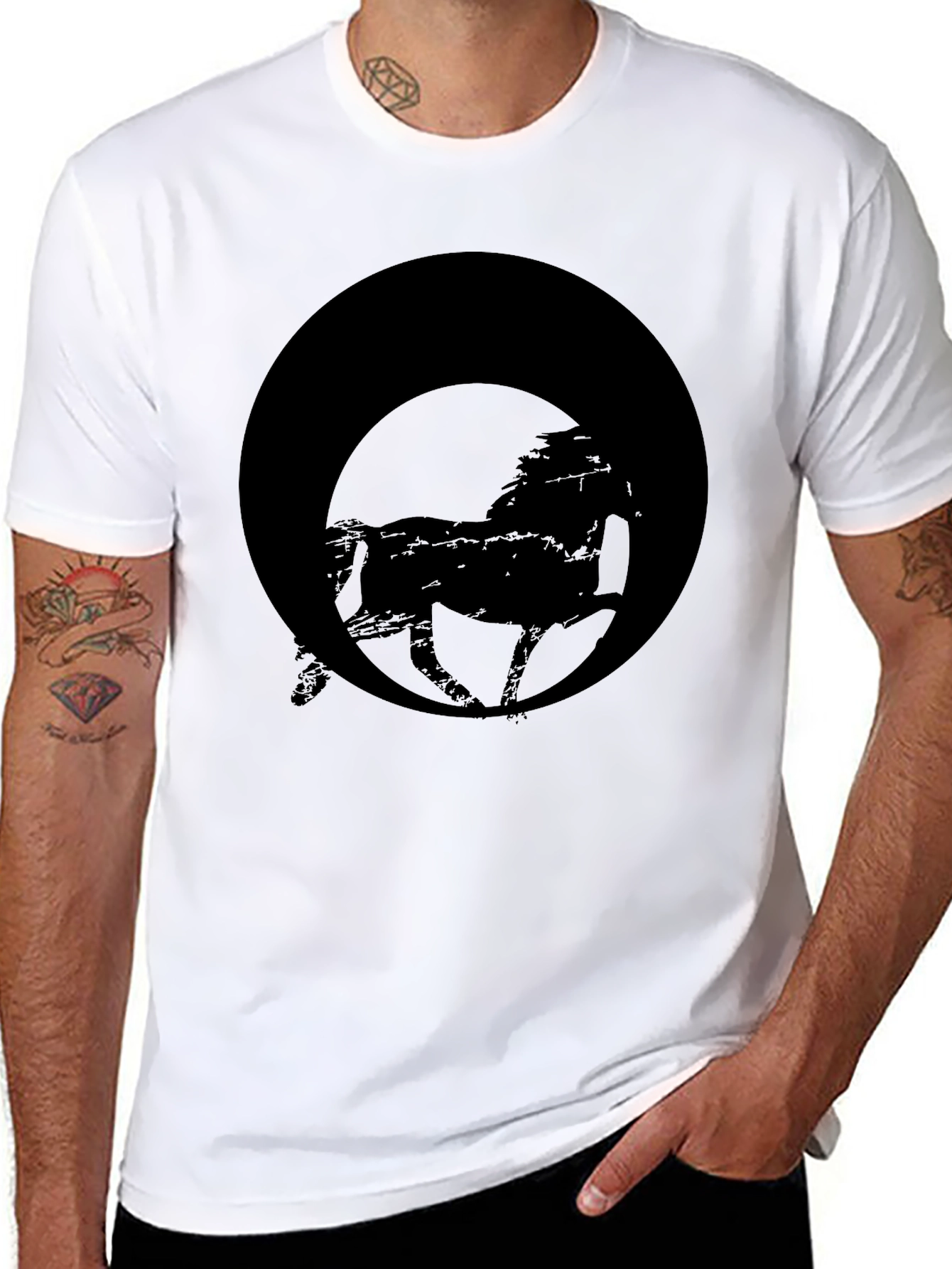 Mens Black Graphic Tee - Horse Silhouette