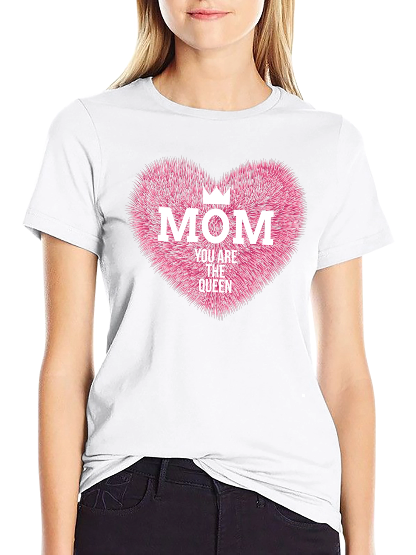 Mom Queen Heart Graphic Tee - Black