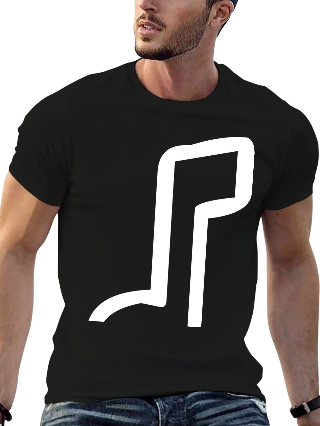 Minimalist White Design Black T-Shirt