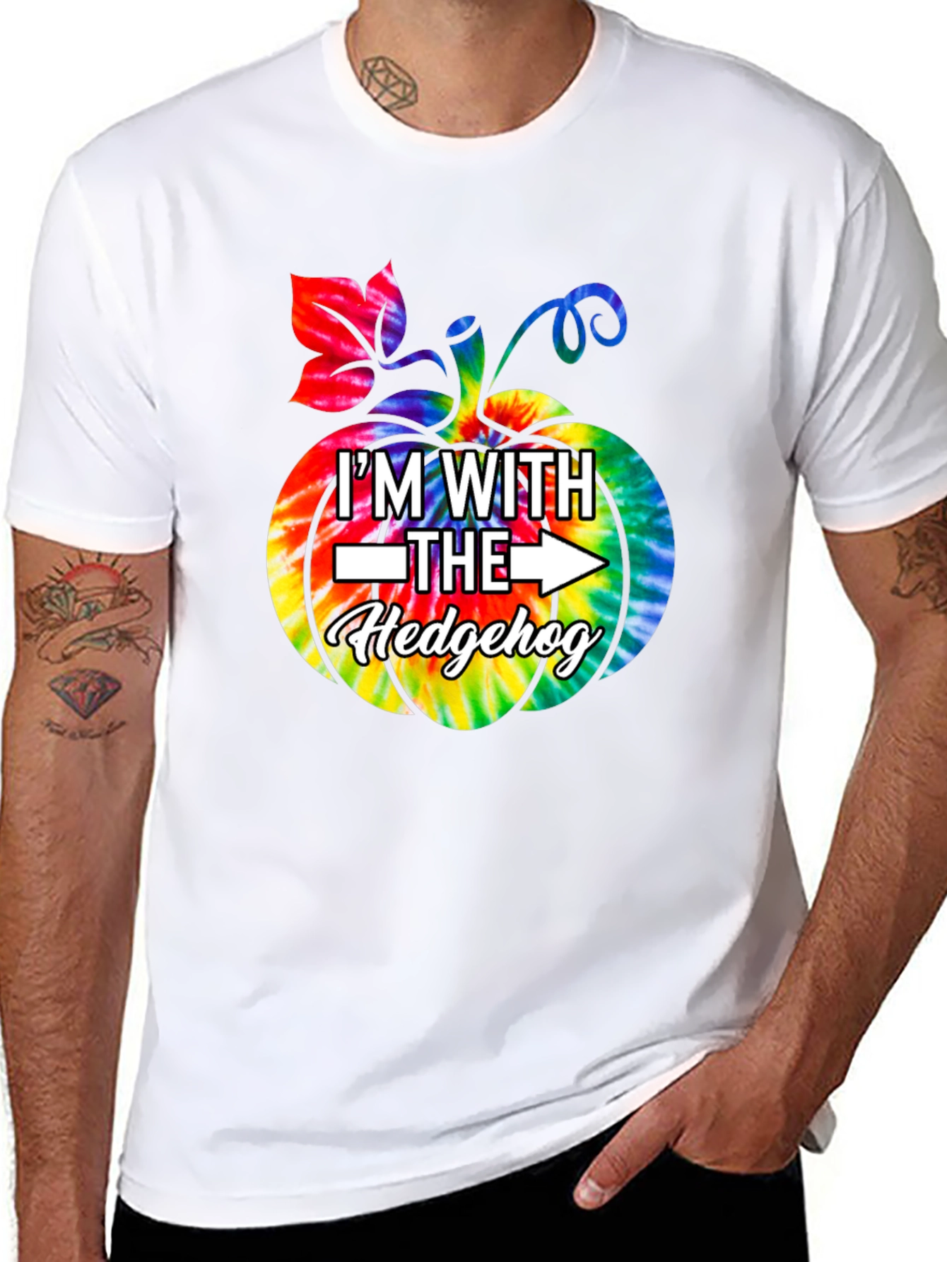 Im With The Hedgehog Tie Dye Pumpkin T-Shirt