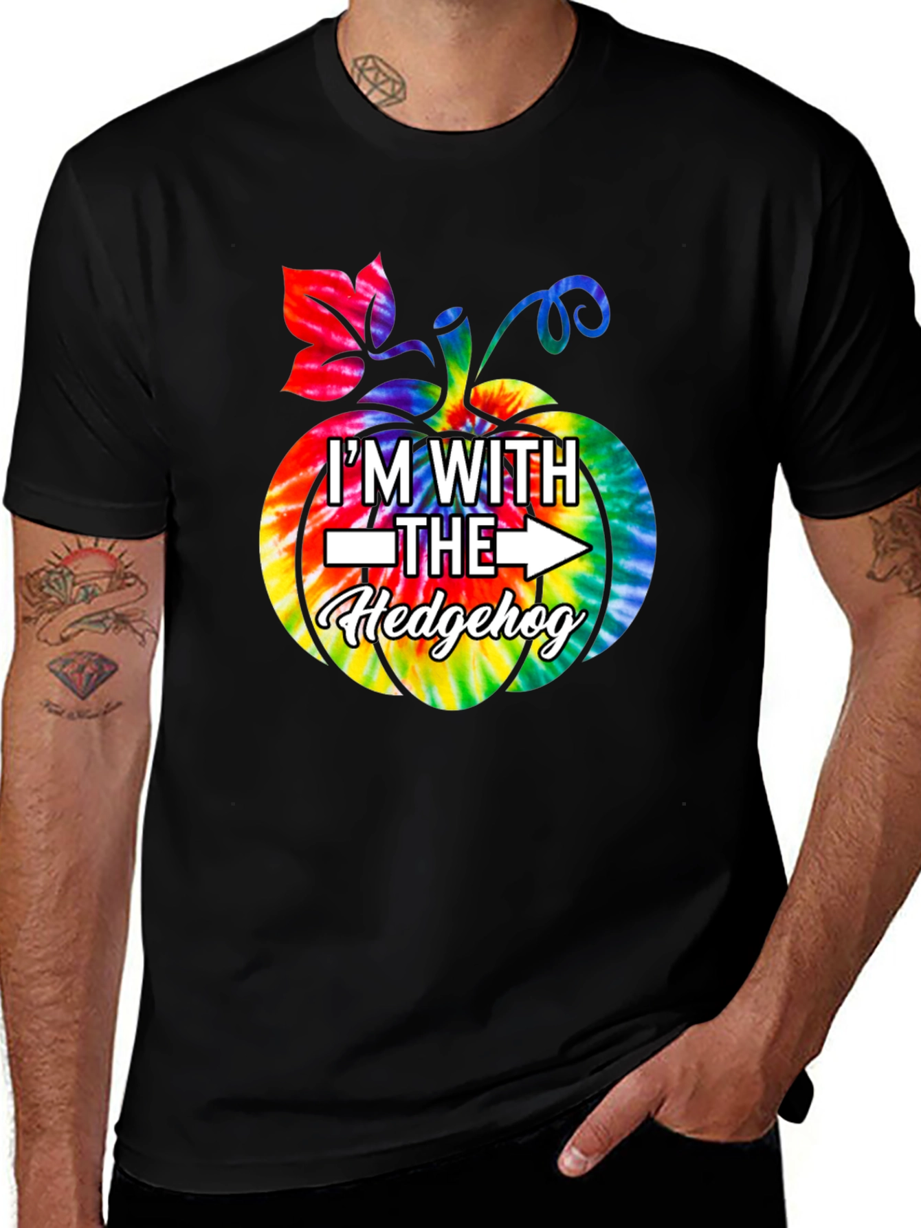Im With The Hedgehog Tie Dye Pumpkin T-Shirt
