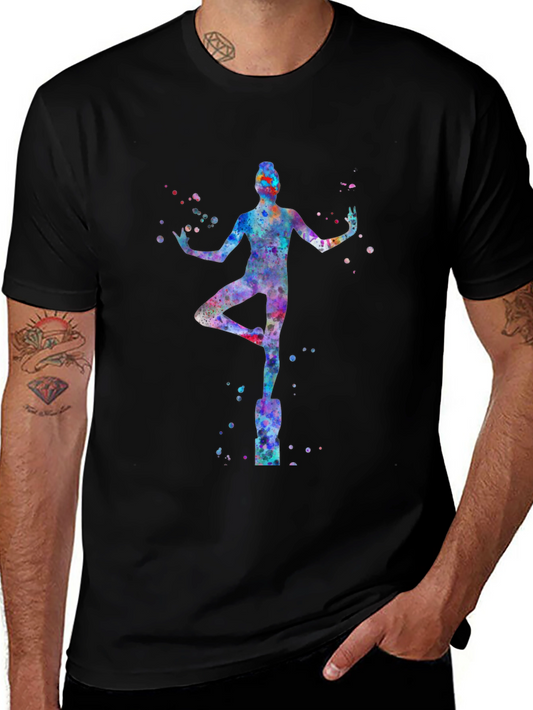 Yoga Watercolor Print Black T-Shirt