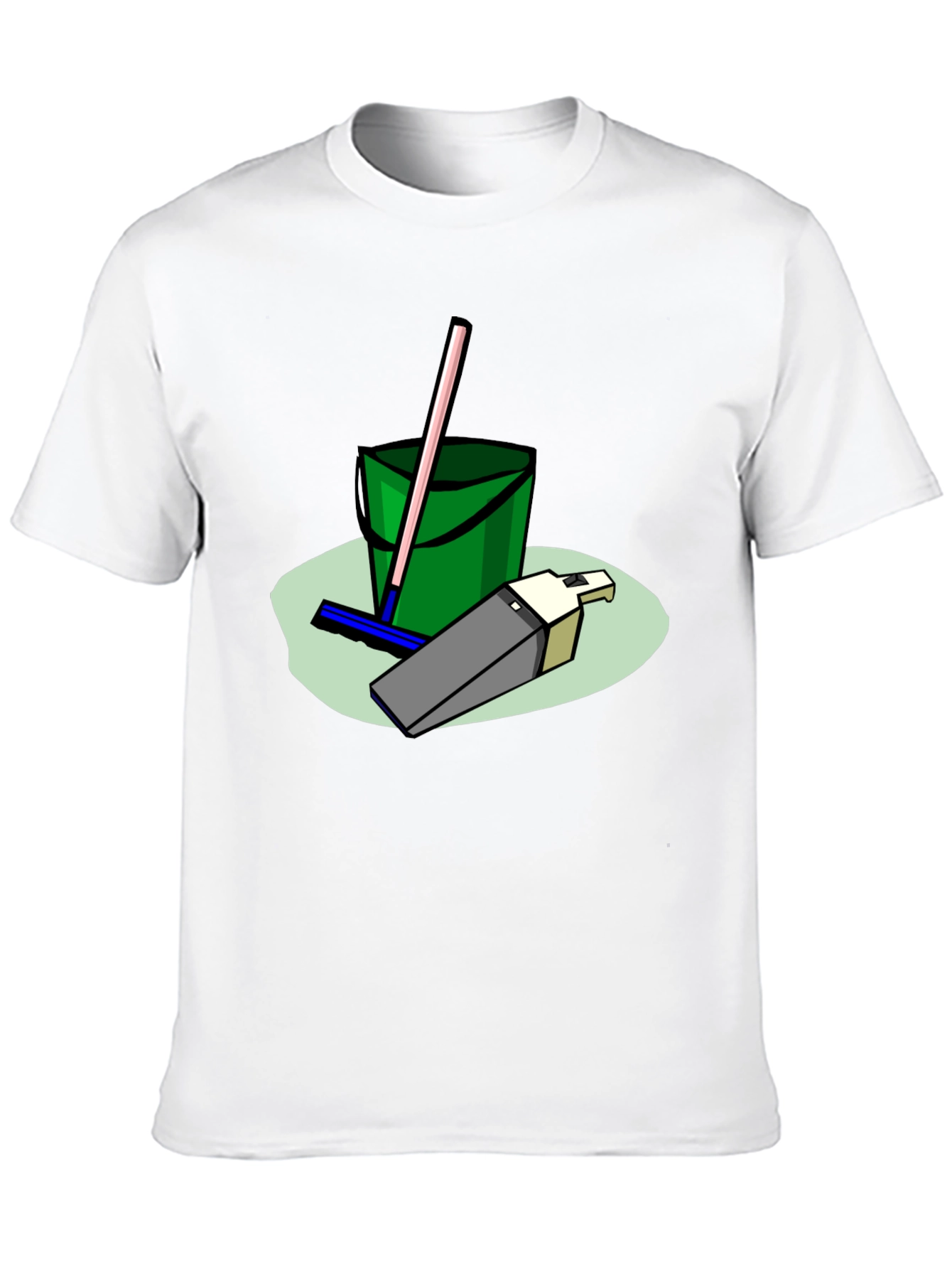Cleaning Crew T-Shirt - Cartoon Bucket & Mop Tee