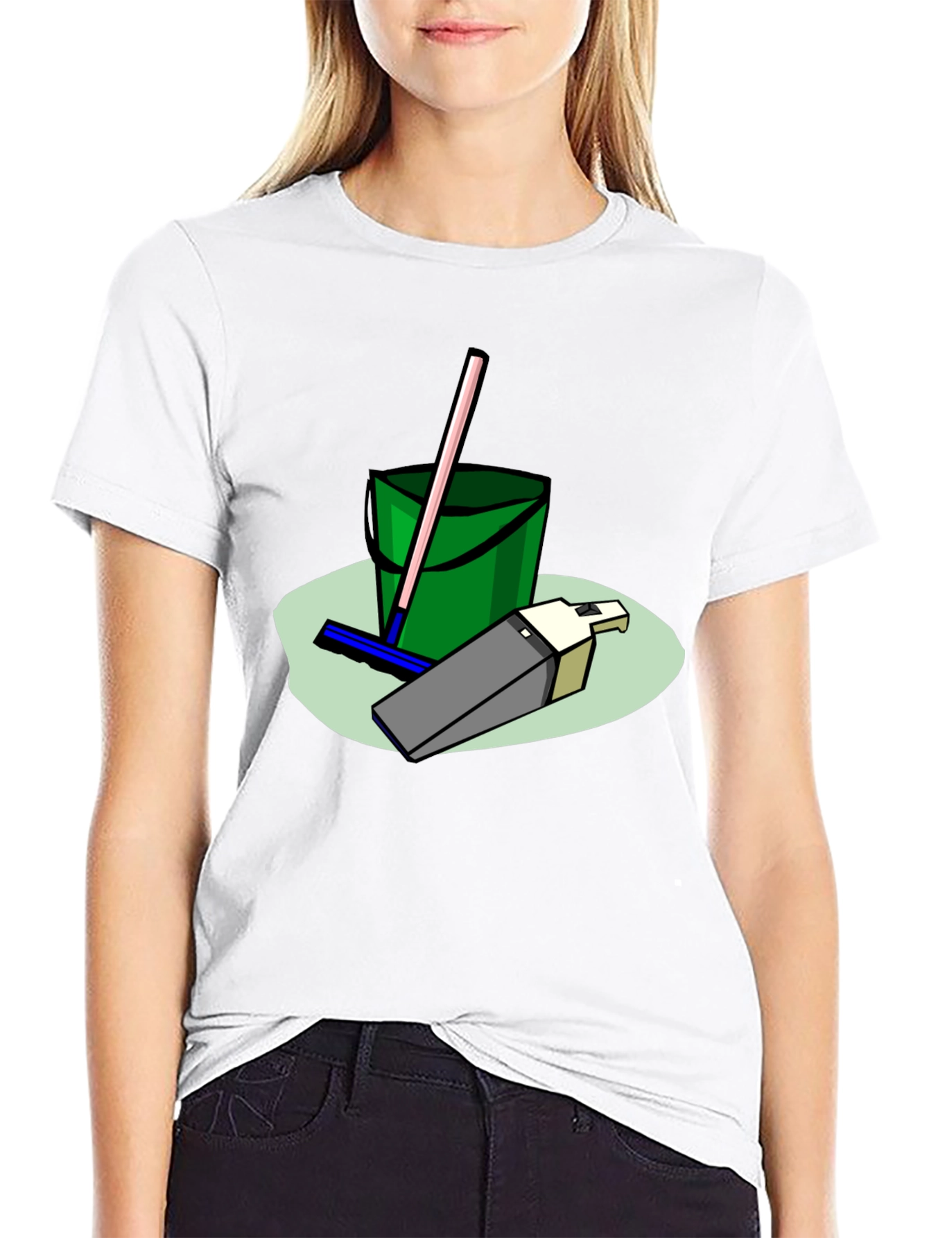 Cleaning Crew T-Shirt - Cartoon Bucket & Mop Tee