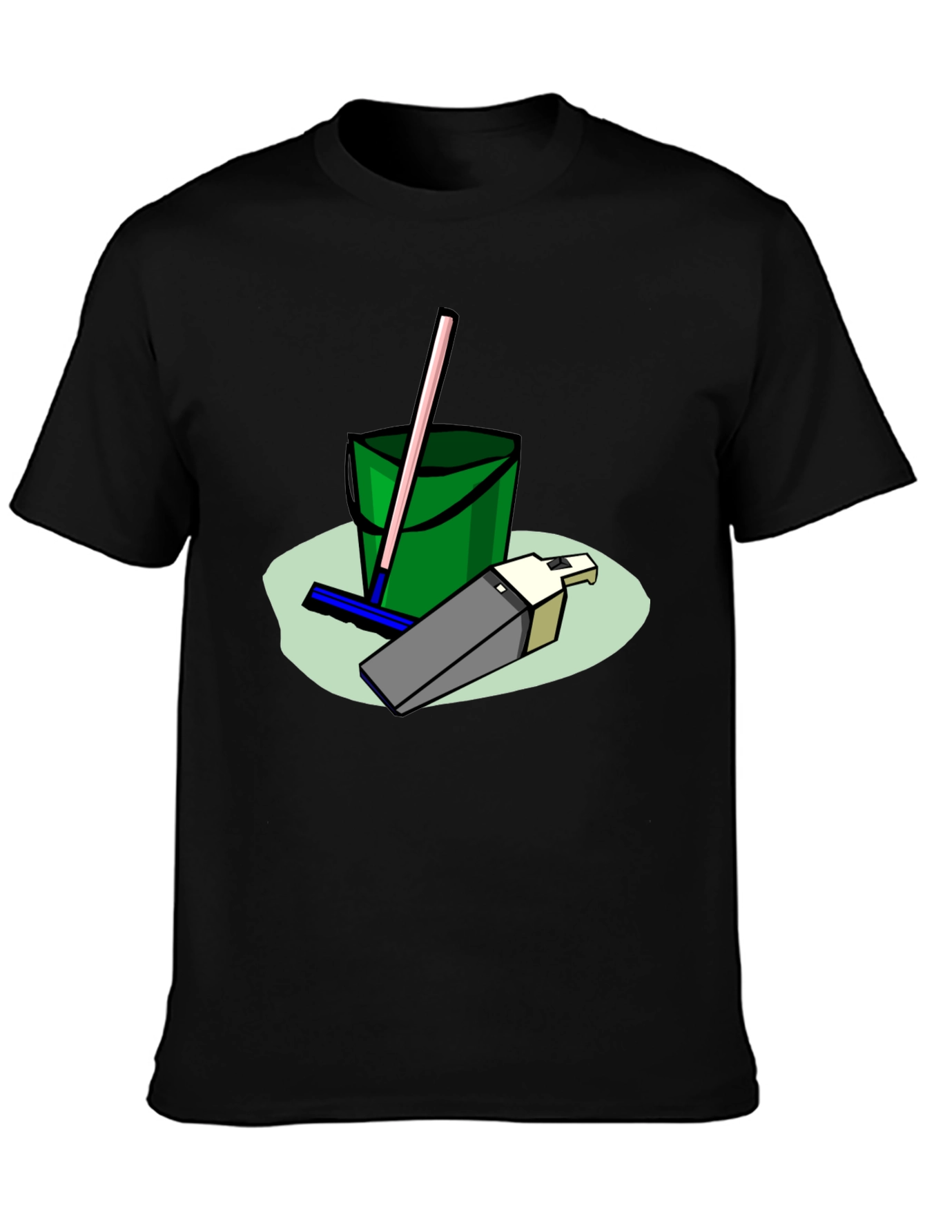 Cleaning Crew T-Shirt - Cartoon Bucket & Mop Tee