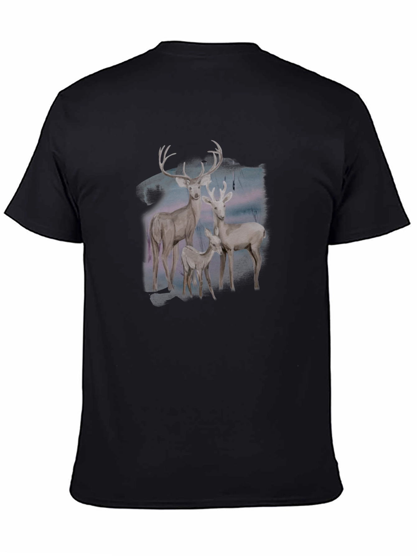 Deer Family Graphic Tee - Black Cotton Blend
