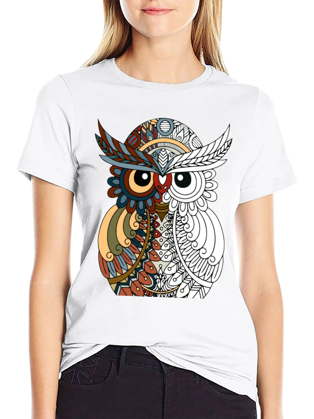Abstract Owl Graphic Tee - Mens Black T-Shirt