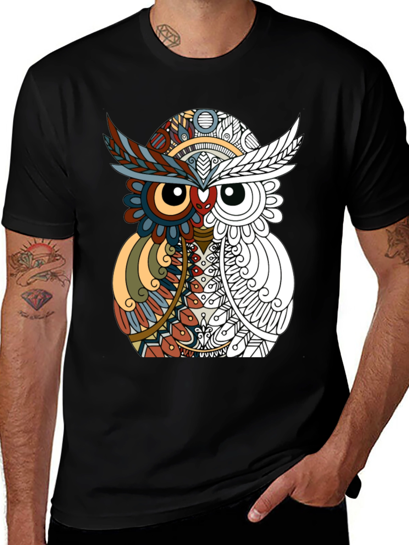Abstract Owl Graphic Tee - Mens Black T-Shirt