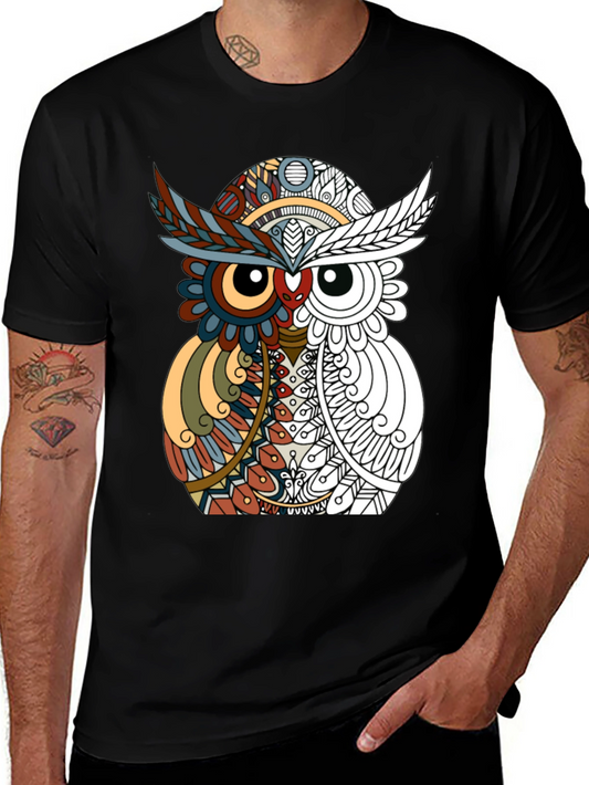 Abstract Owl Graphic Tee - Mens Black T-Shirt