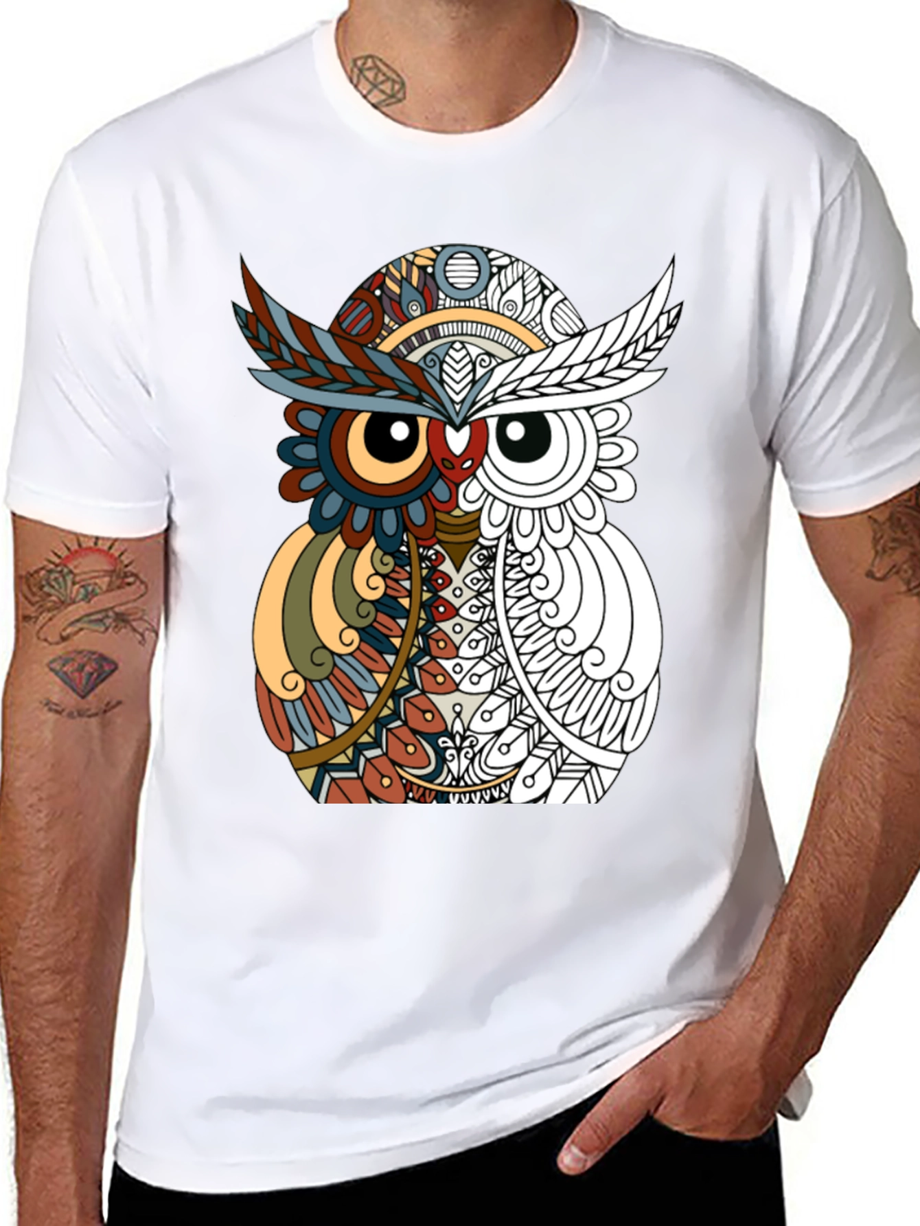 Abstract Owl Graphic Tee - Mens Black T-Shirt