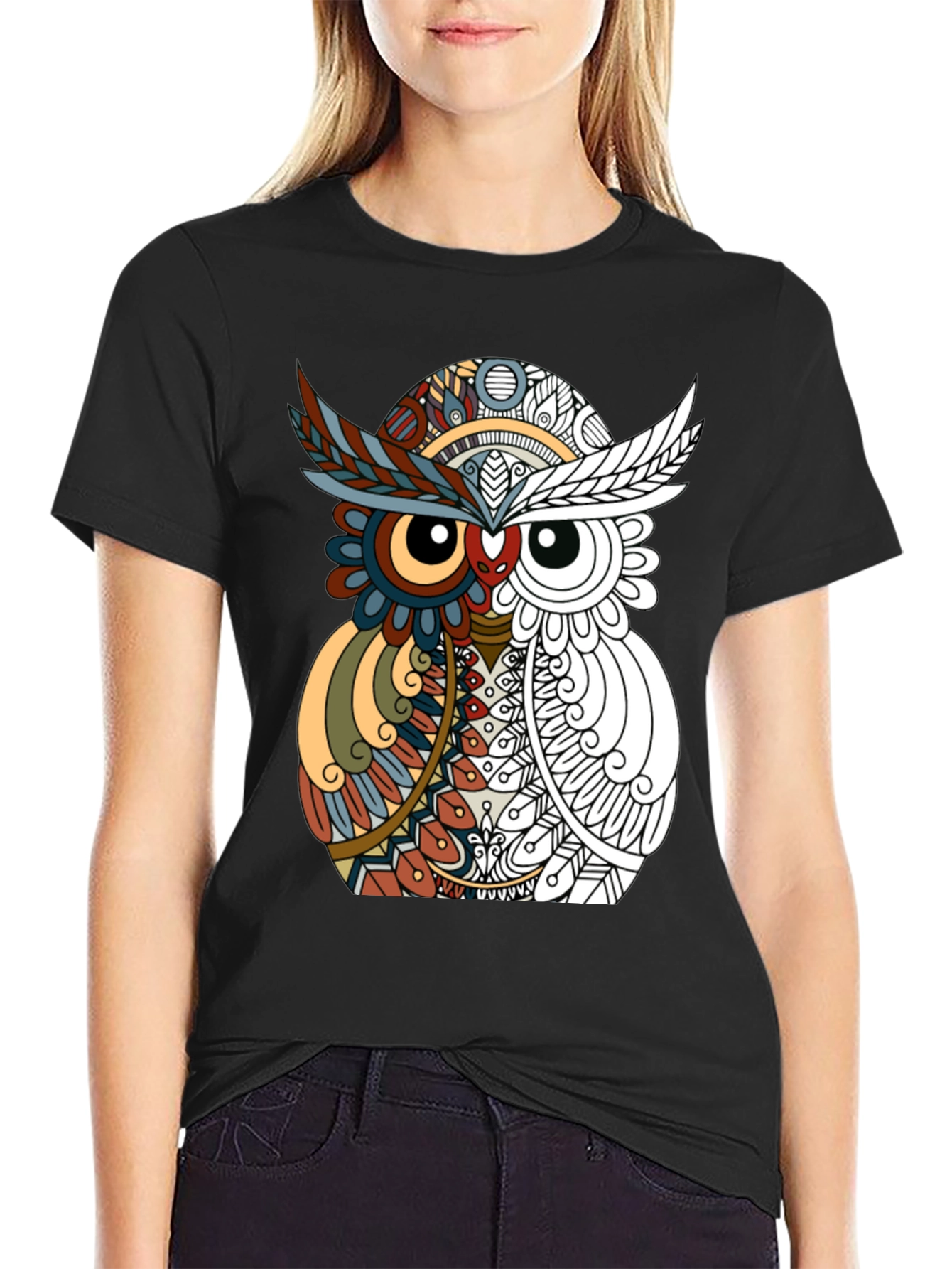 Abstract Owl Graphic Tee - Mens Black T-Shirt