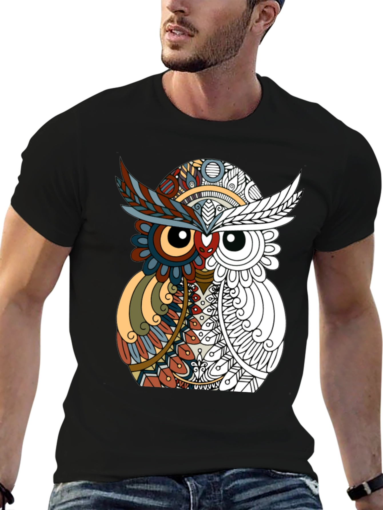 Abstract Owl Graphic Tee - Mens Black T-Shirt
