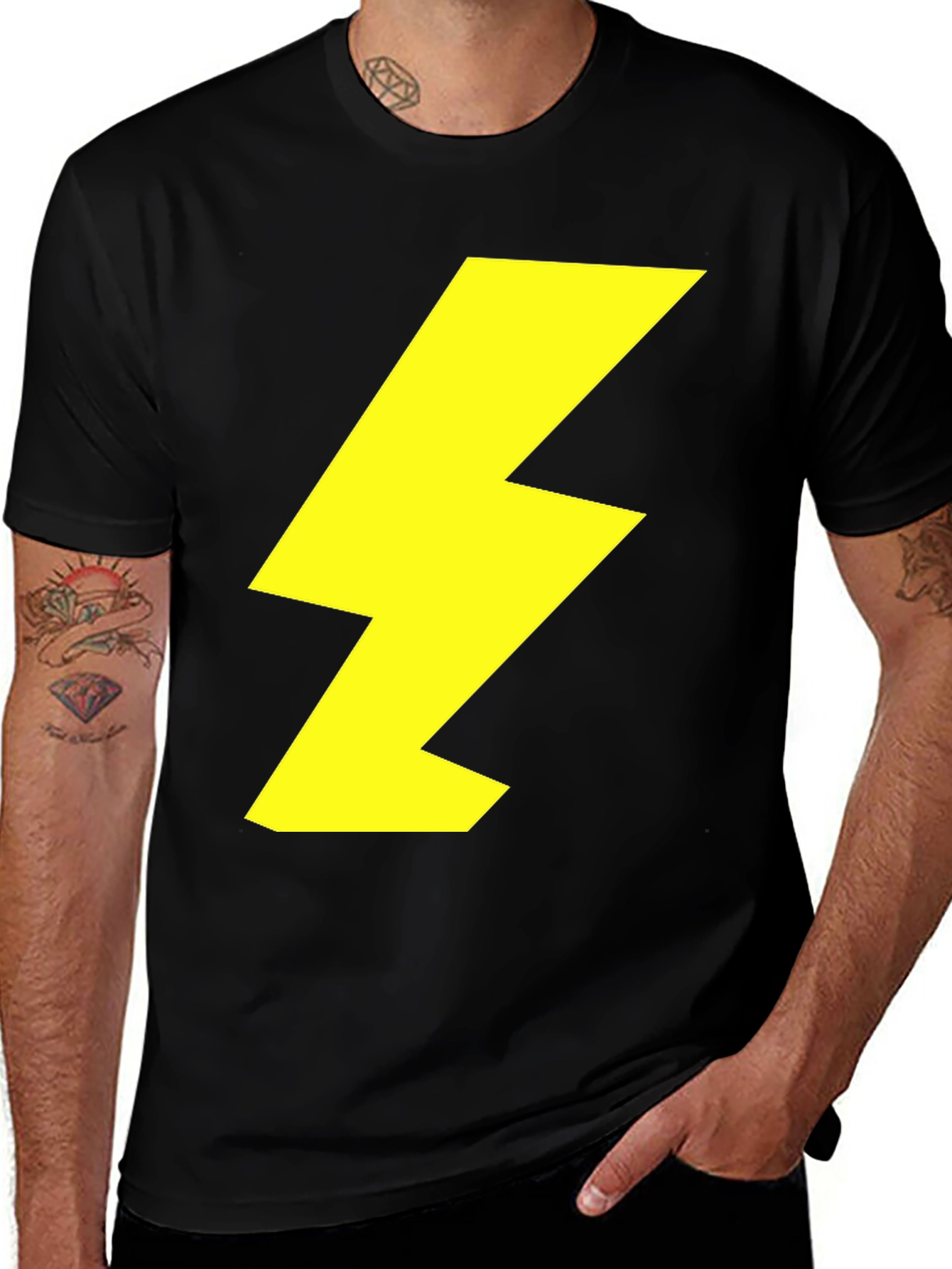 Lightning Bolt Graphic Tee - Black Cotton Shirt