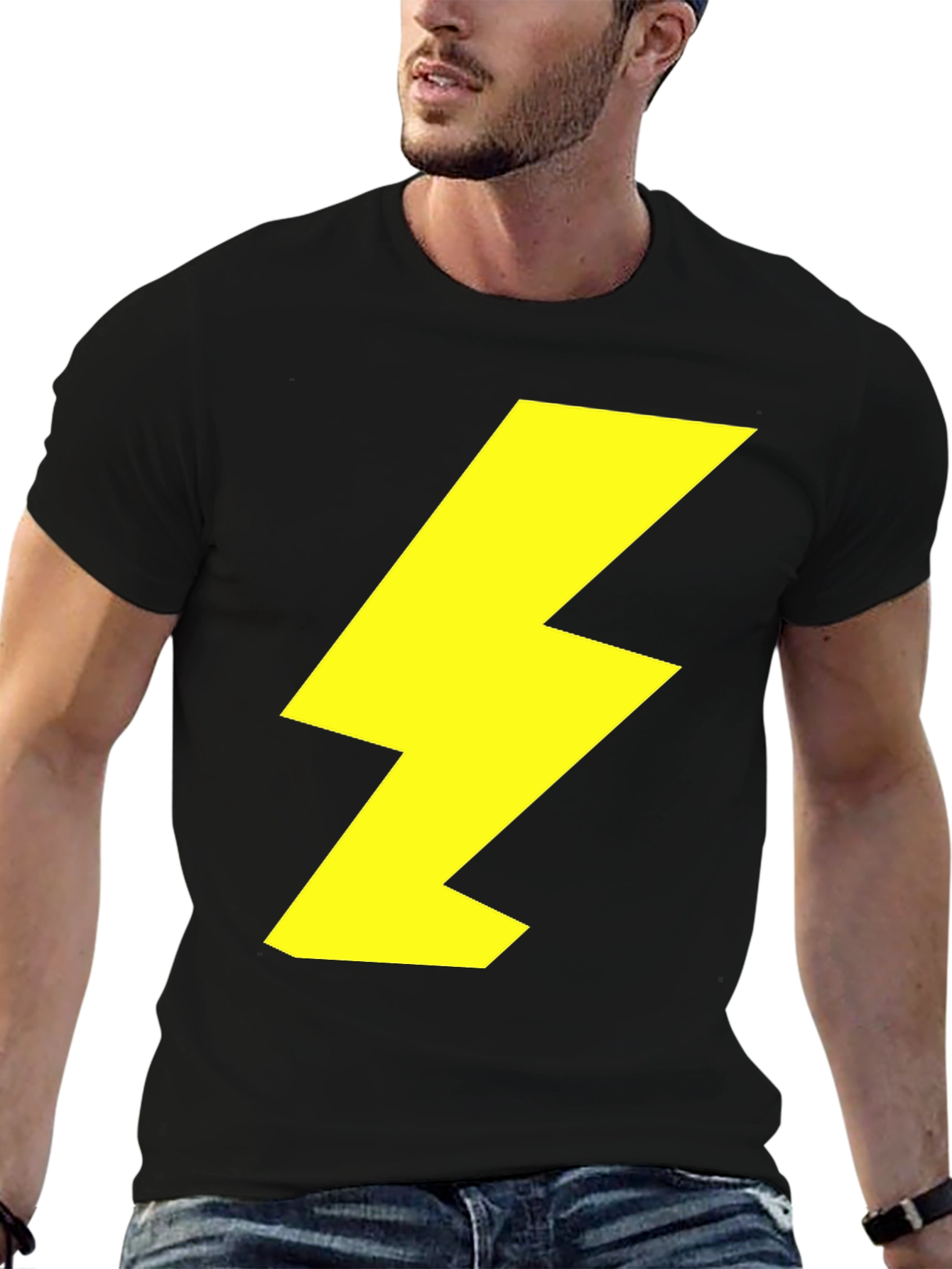 Lightning Bolt Graphic Tee - Black Cotton Shirt