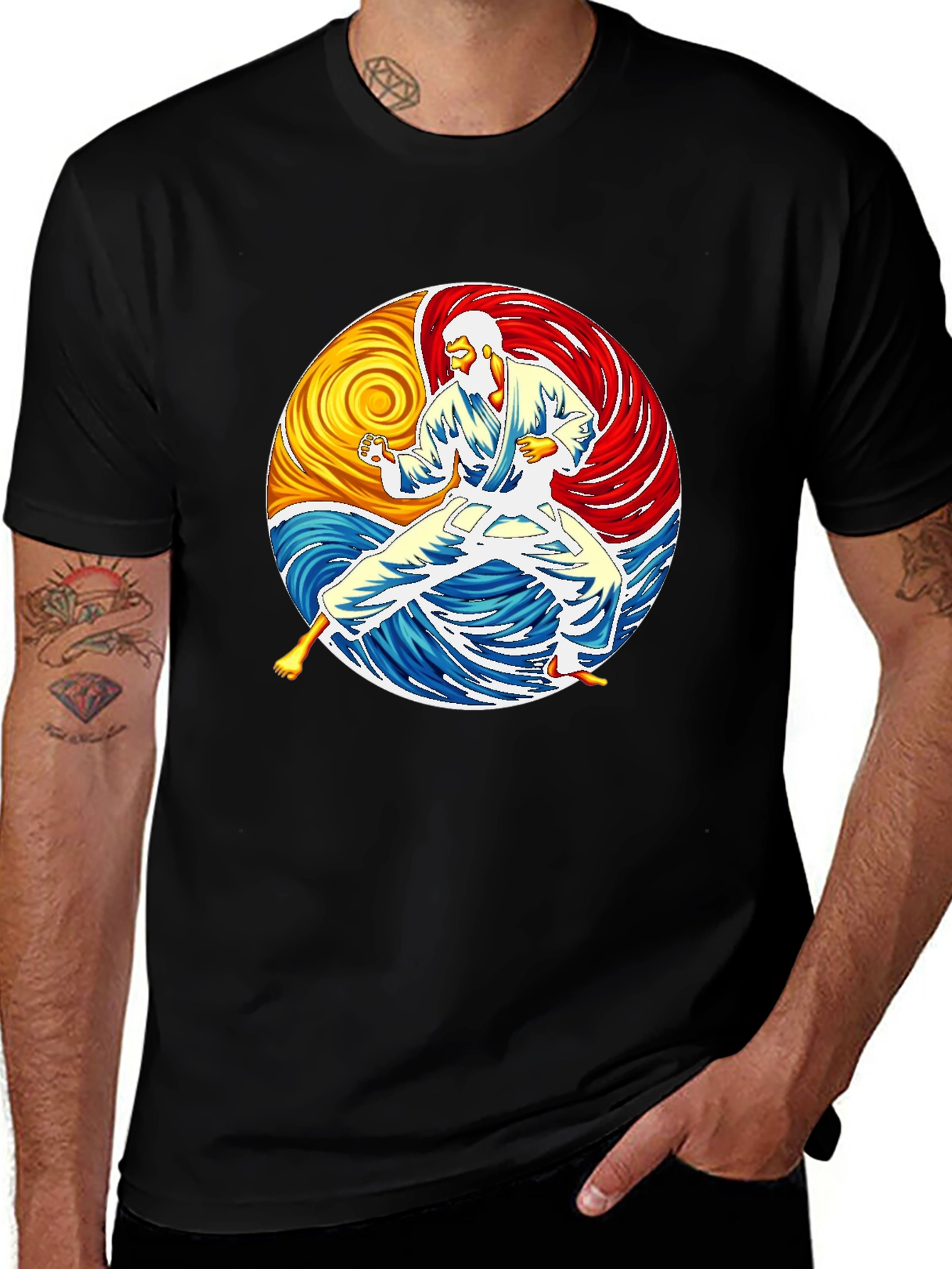 Karate Yin Yang Graphic Black T-Shirt