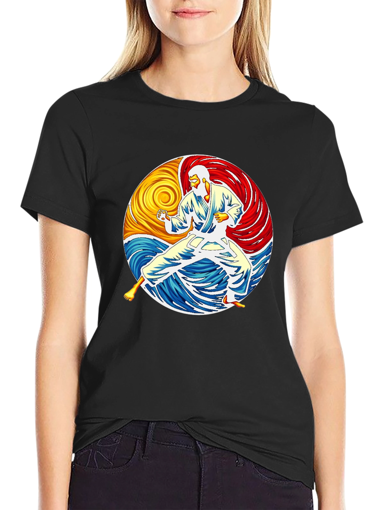 Karate Yin Yang Graphic Black T-Shirt