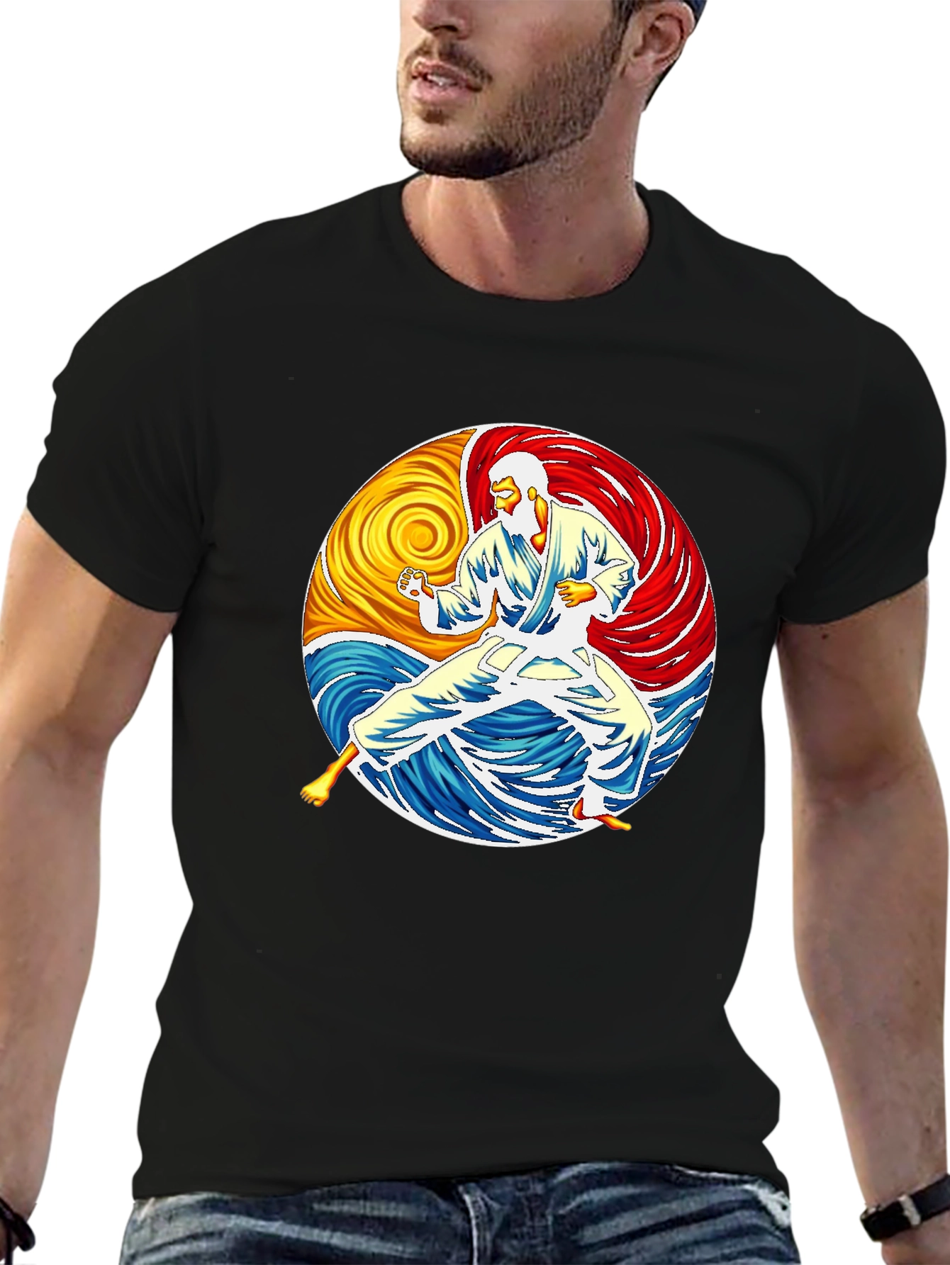 Karate Yin Yang Graphic Black T-Shirt