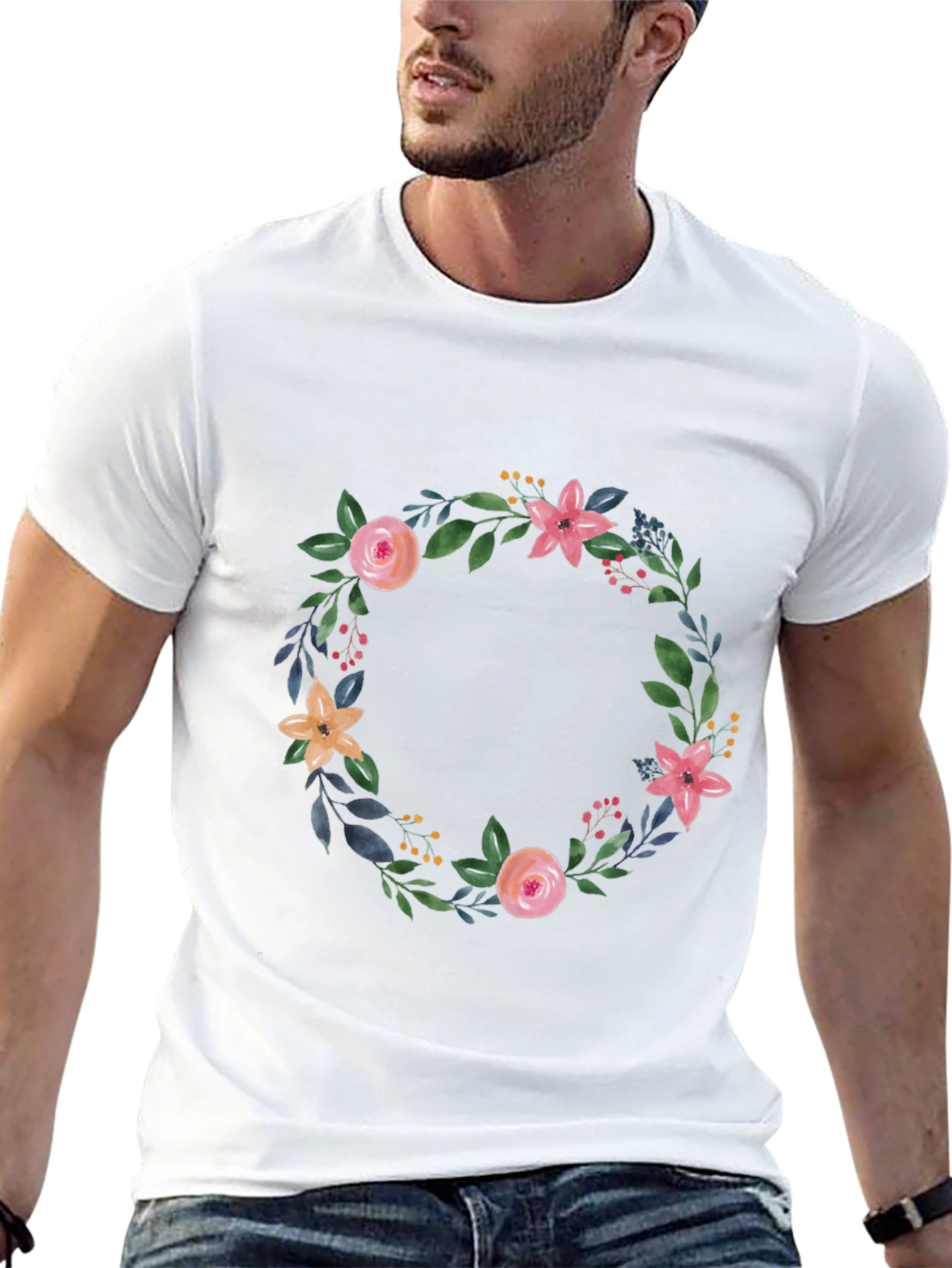 Floral Wreath Graphic Black T-Shirt