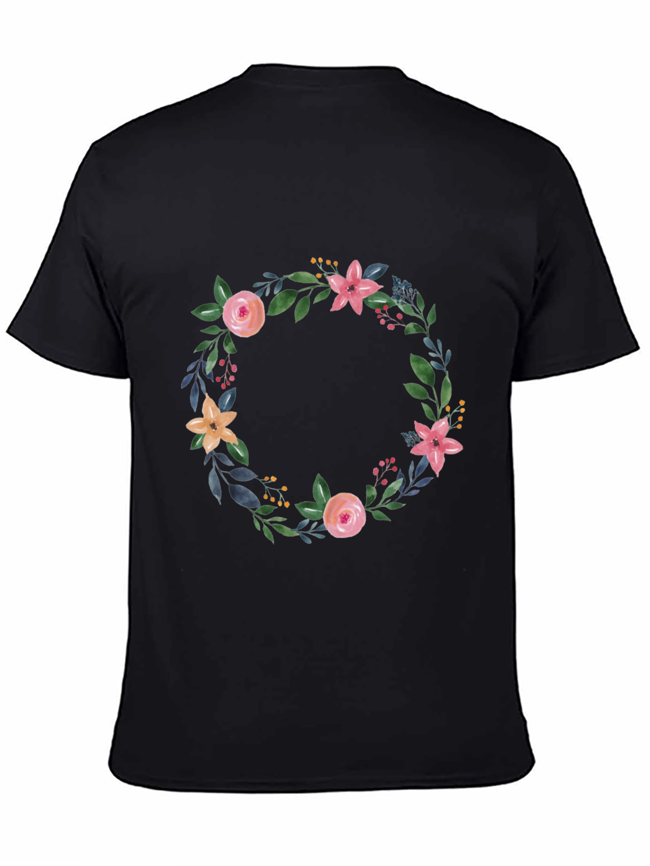 Floral Wreath Graphic Black T-Shirt