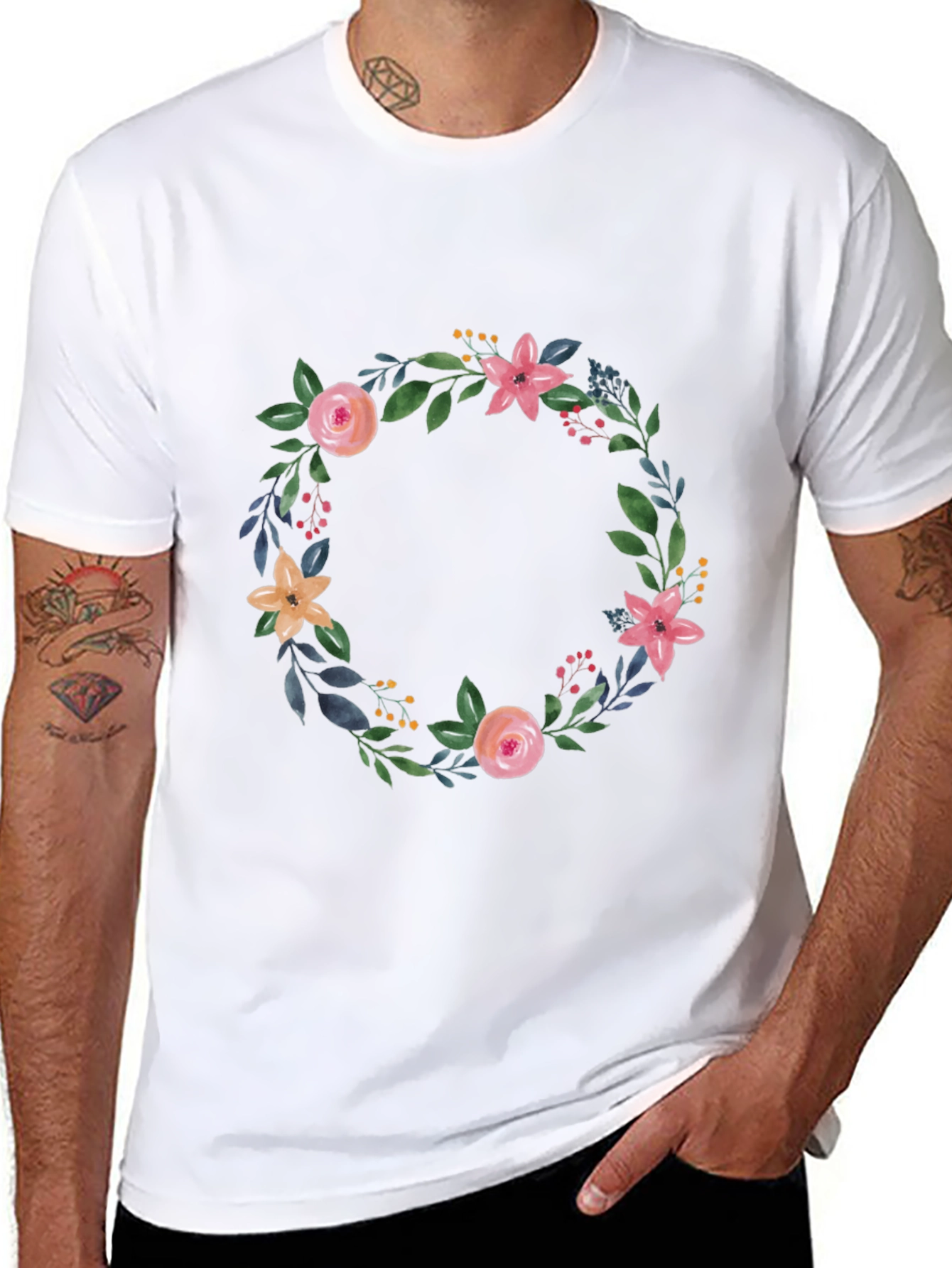 Floral Wreath Graphic Black T-Shirt
