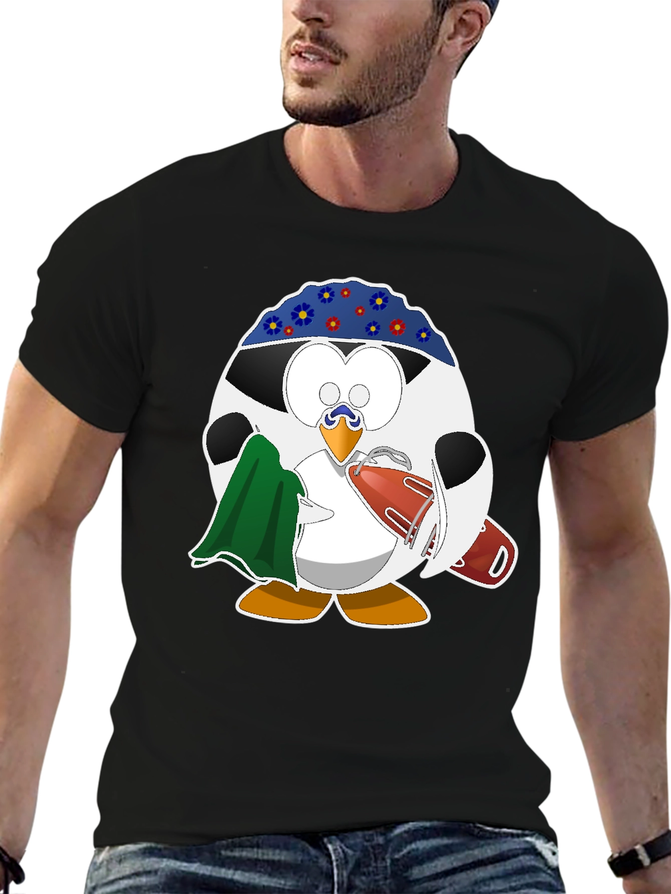 Lifeguard Penguin Graphic T-Shirt - Black