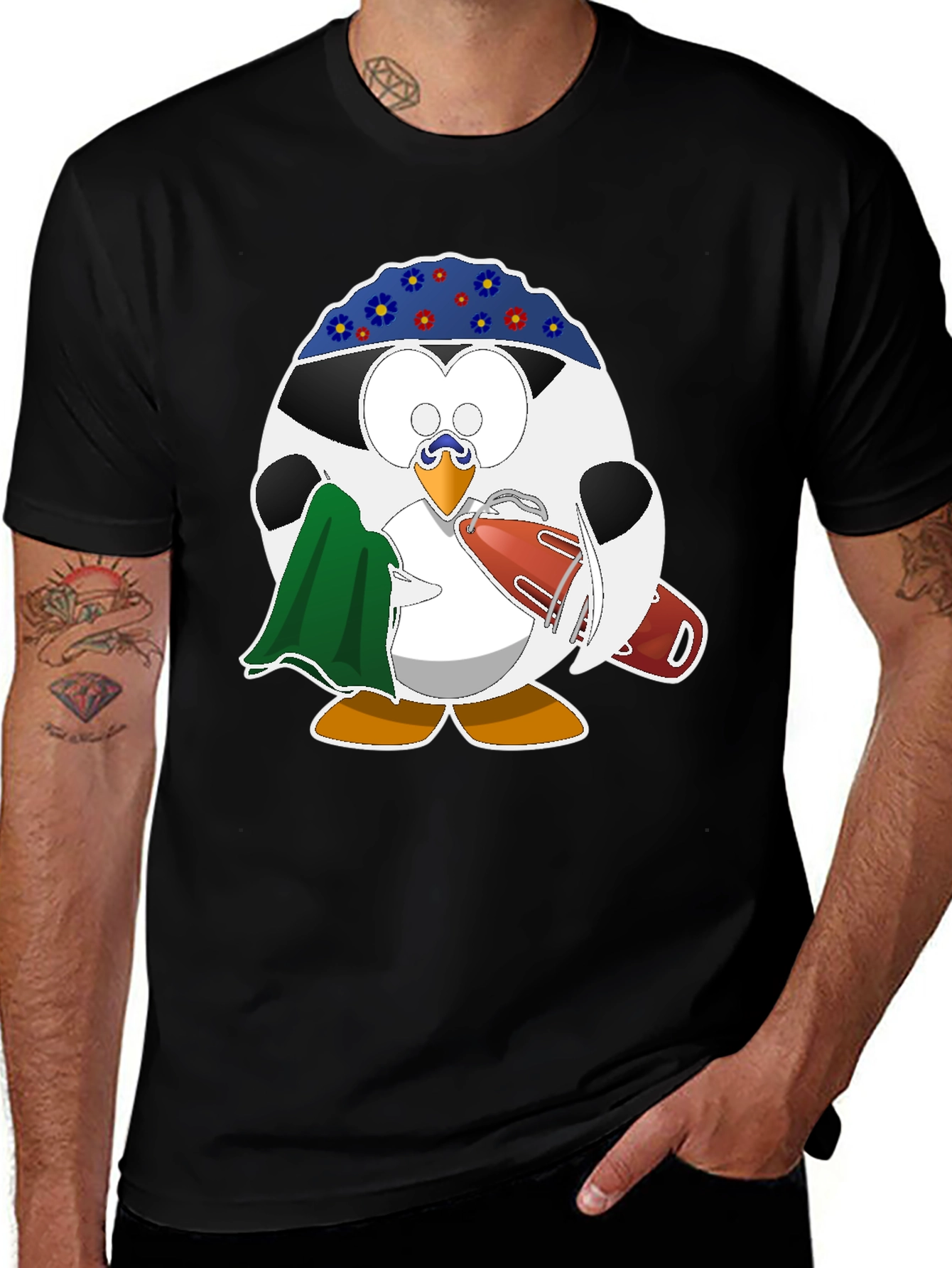 Lifeguard Penguin Graphic T-Shirt - Black