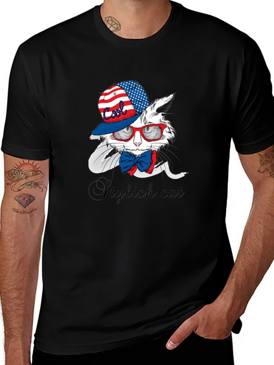 Cool Stylish Cat T-Shirt - Patriotic Design