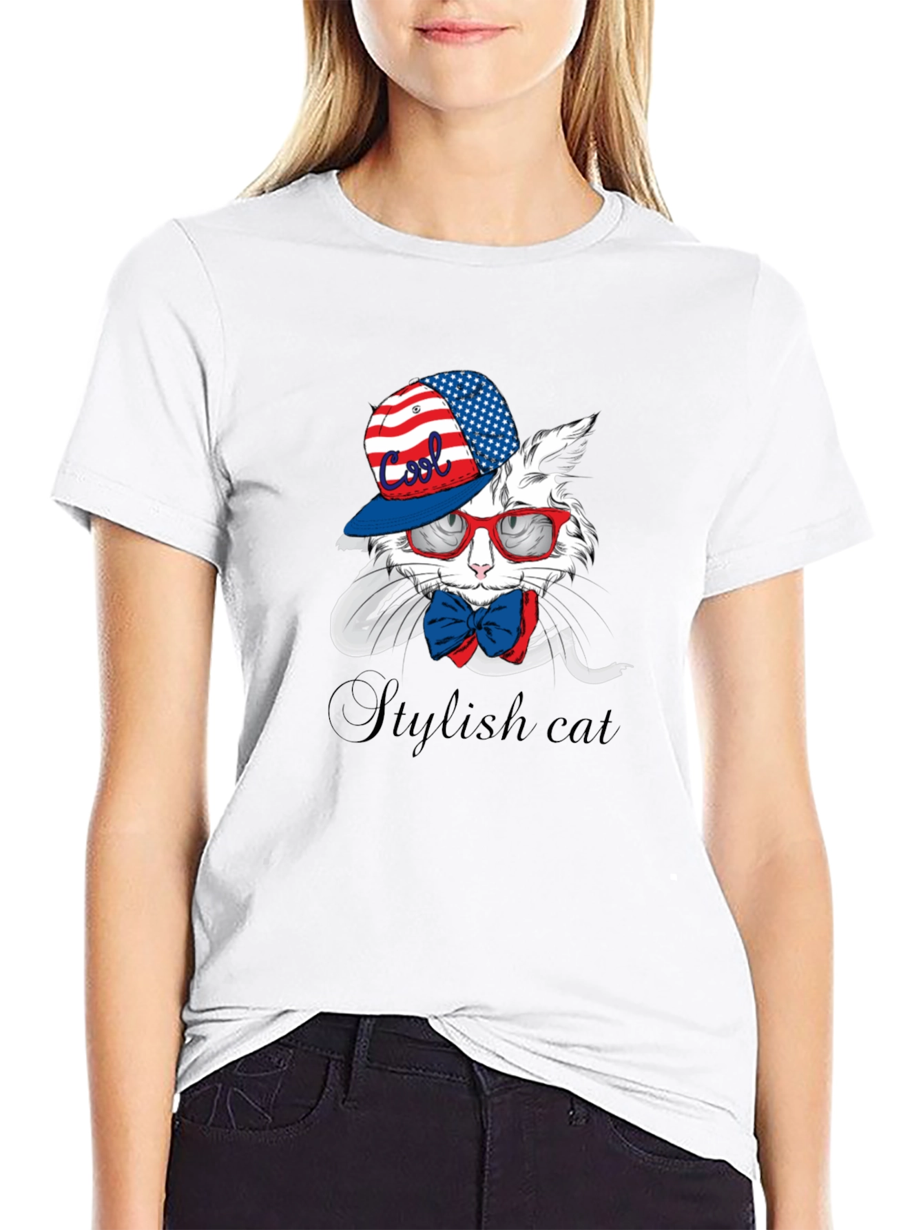Cool Stylish Cat T-Shirt - Patriotic Design