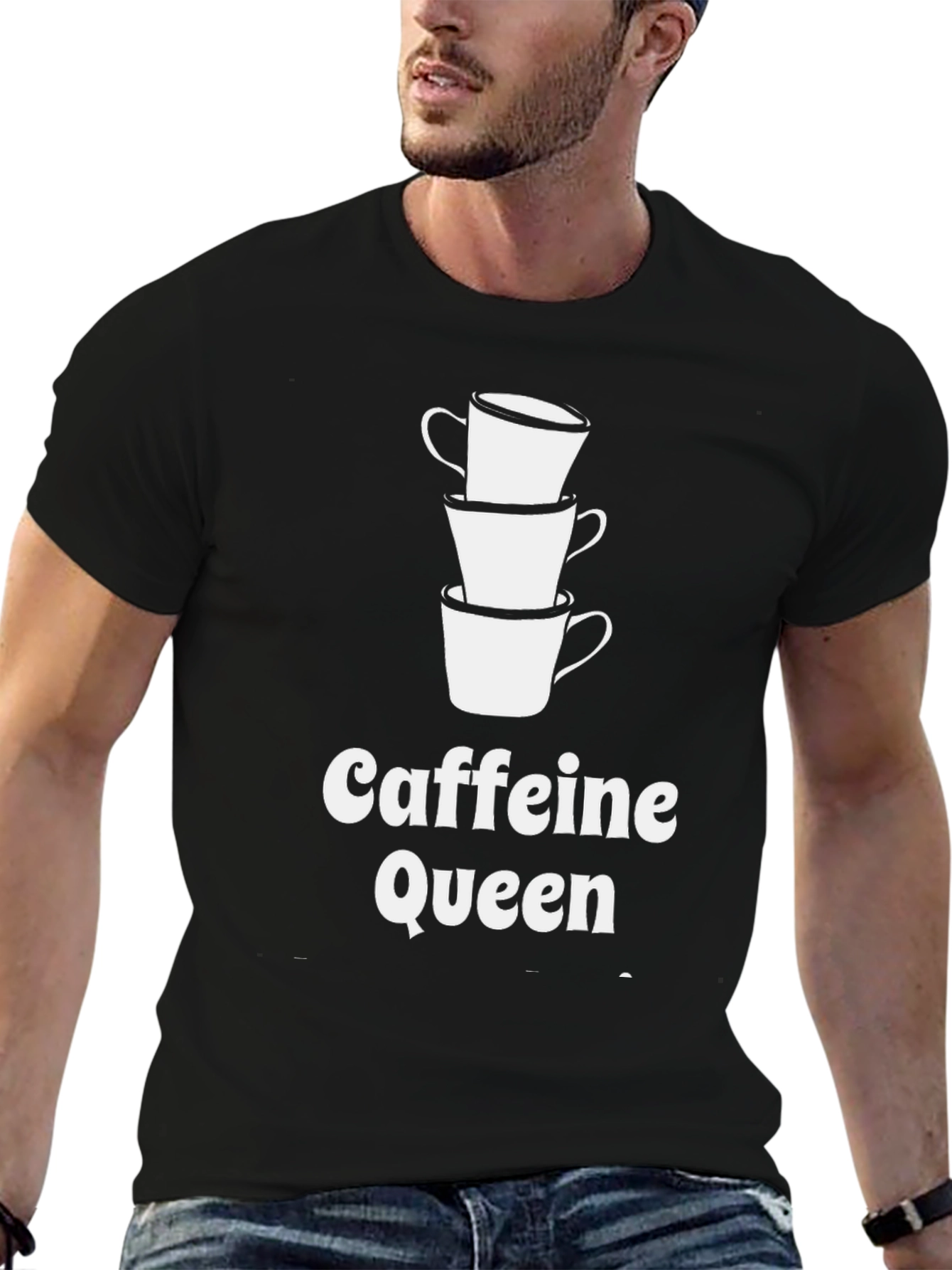 Caffeine Queen Graphic Tee - Stacked Coffee Cups