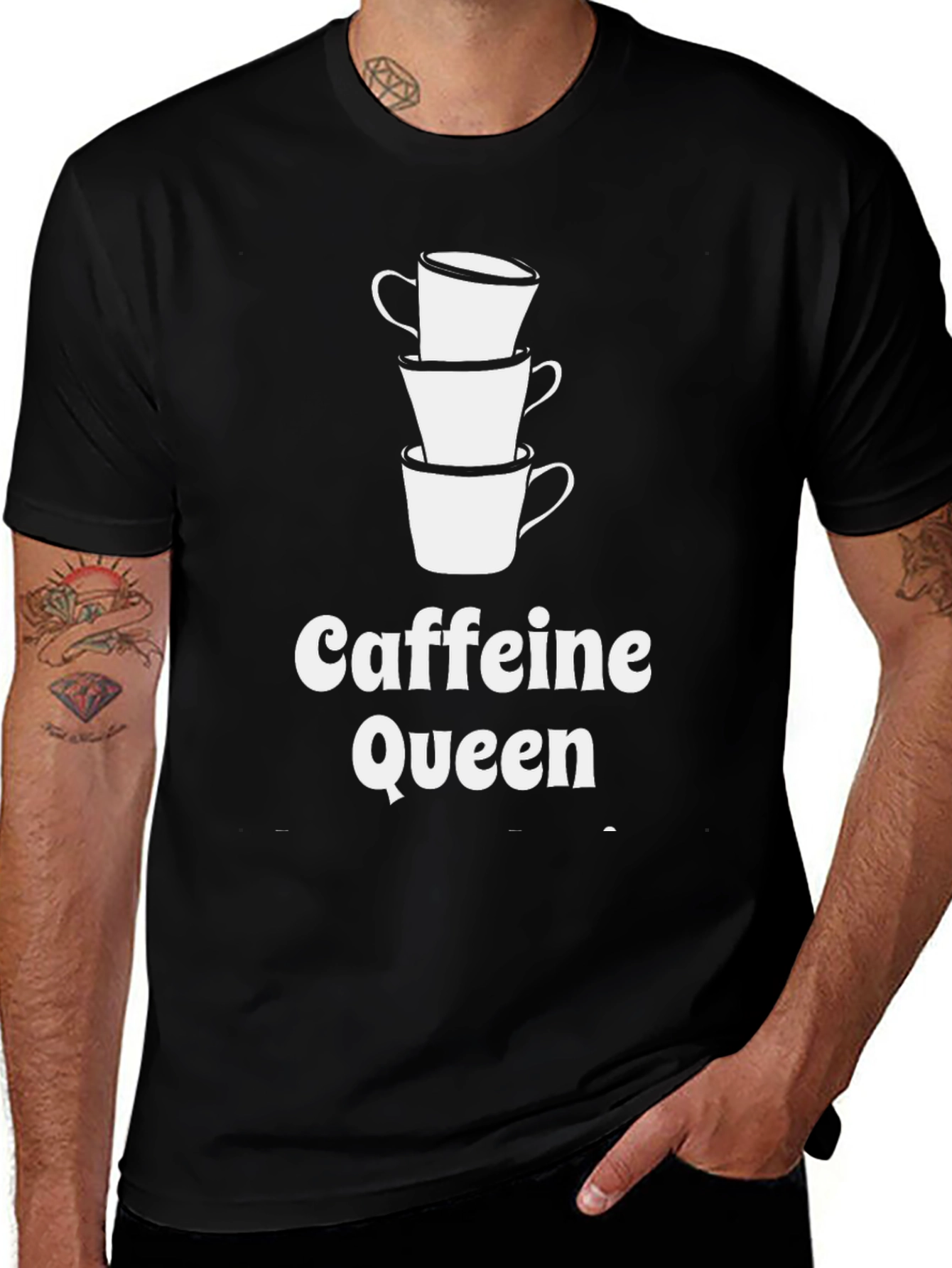Caffeine Queen Graphic Tee - Stacked Coffee Cups