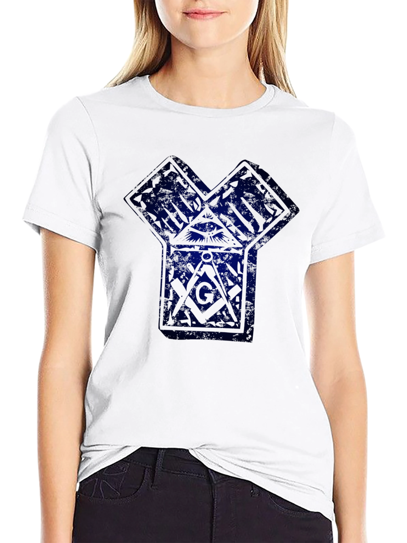 Geometric Masonic Graphic Print Black T-Shirt
