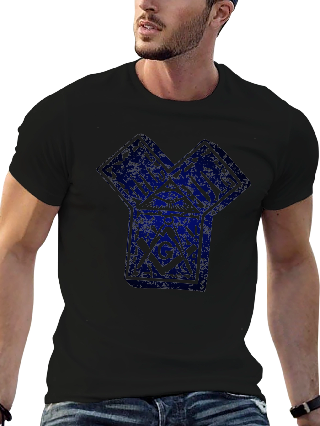 Geometric Masonic Graphic Print Black T-Shirt