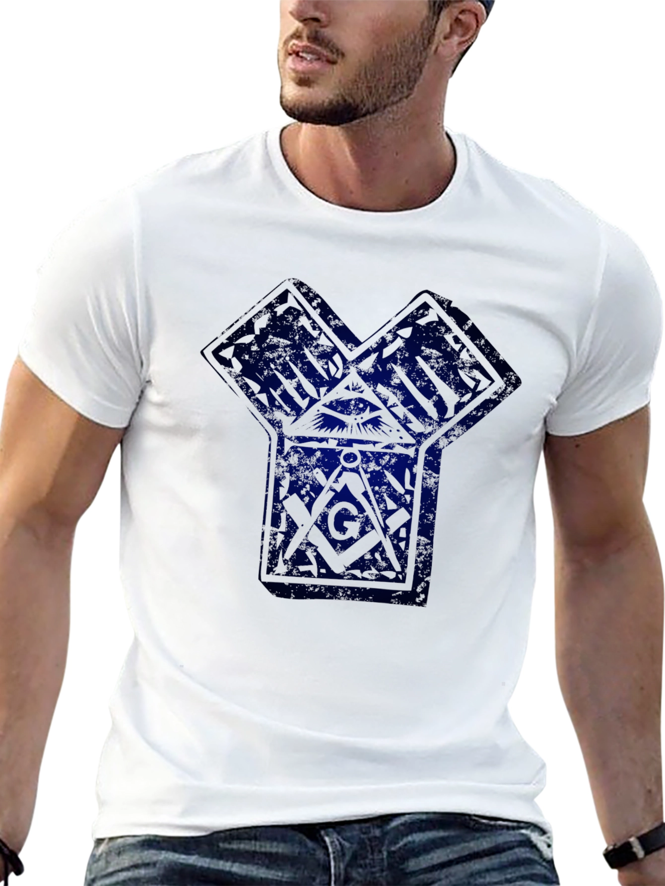 Geometric Masonic Graphic Print Black T-Shirt