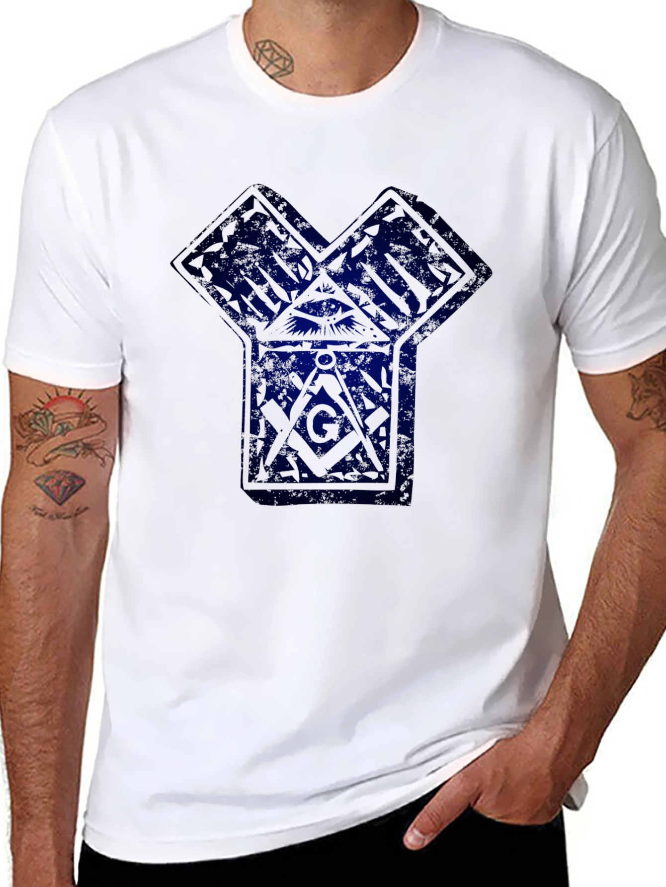 Geometric Masonic Graphic Print Black T-Shirt