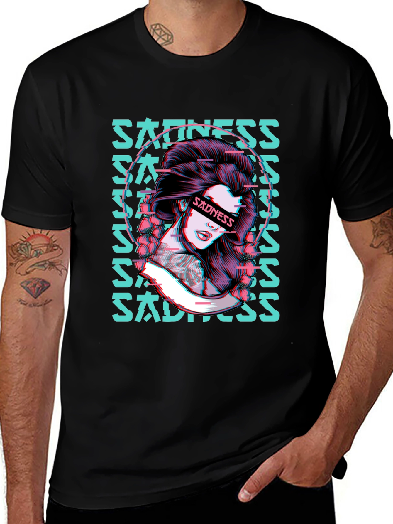 Sadness Woman Graphic Black T-Shirt