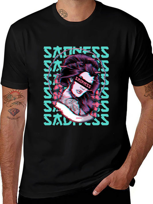 Sadness Woman Graphic Black T-Shirt