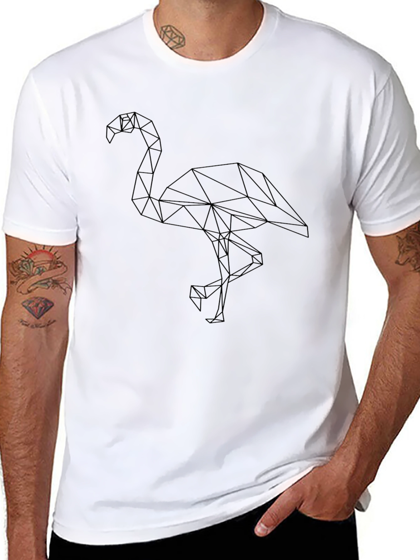 Geometric Flamingo Black T-Shirt - Stylish and Modern
