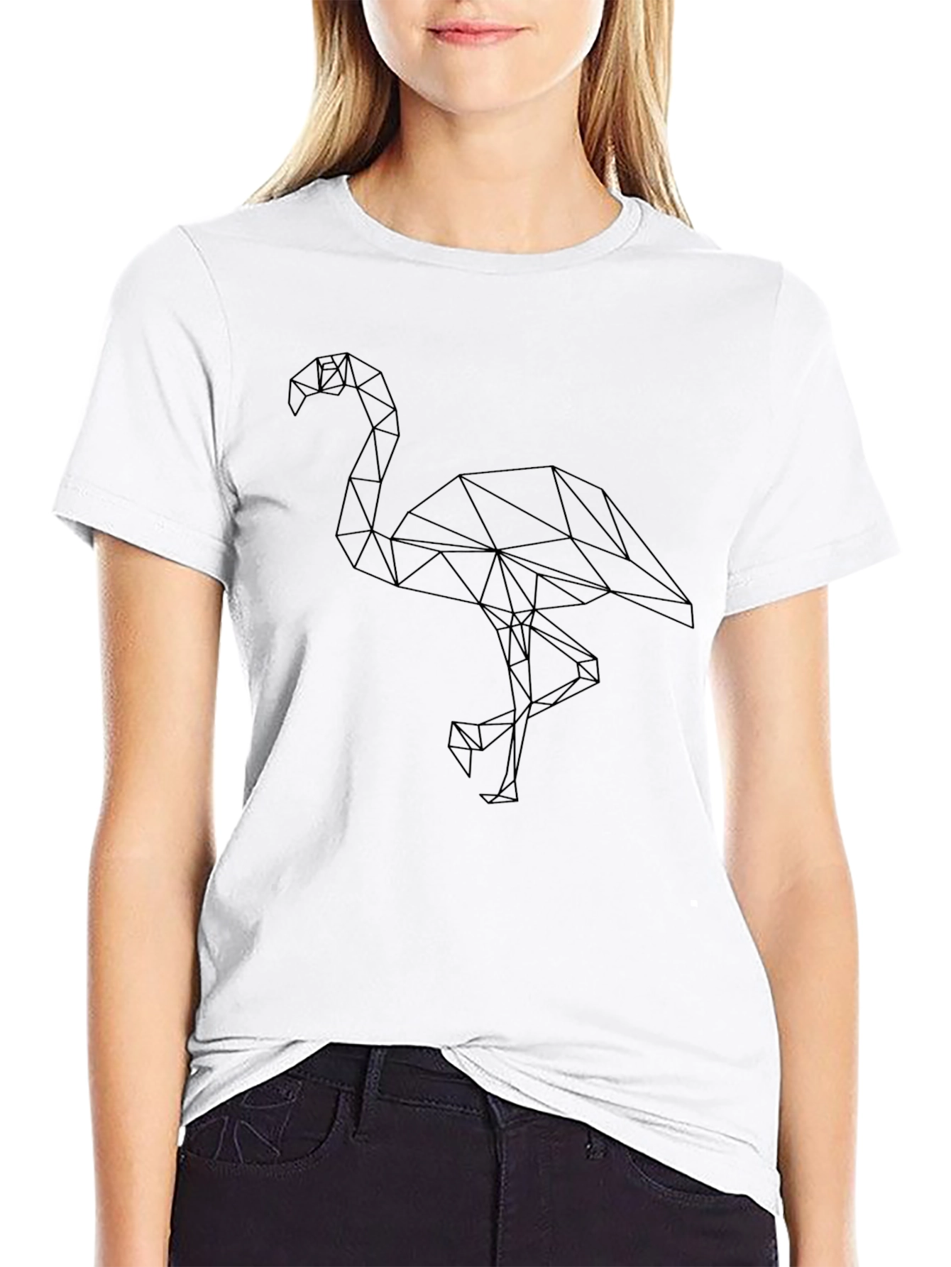 Geometric Flamingo Black T-Shirt - Stylish and Modern