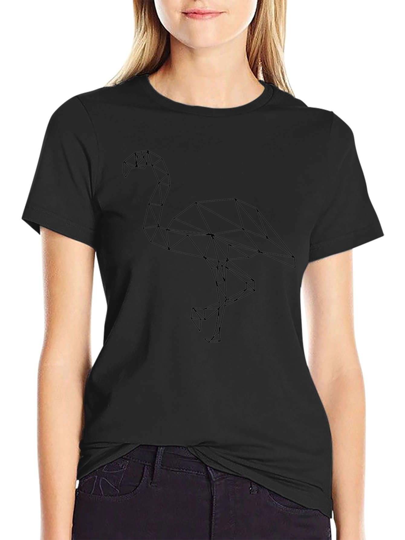 Geometric Flamingo Black T-Shirt - Stylish and Modern