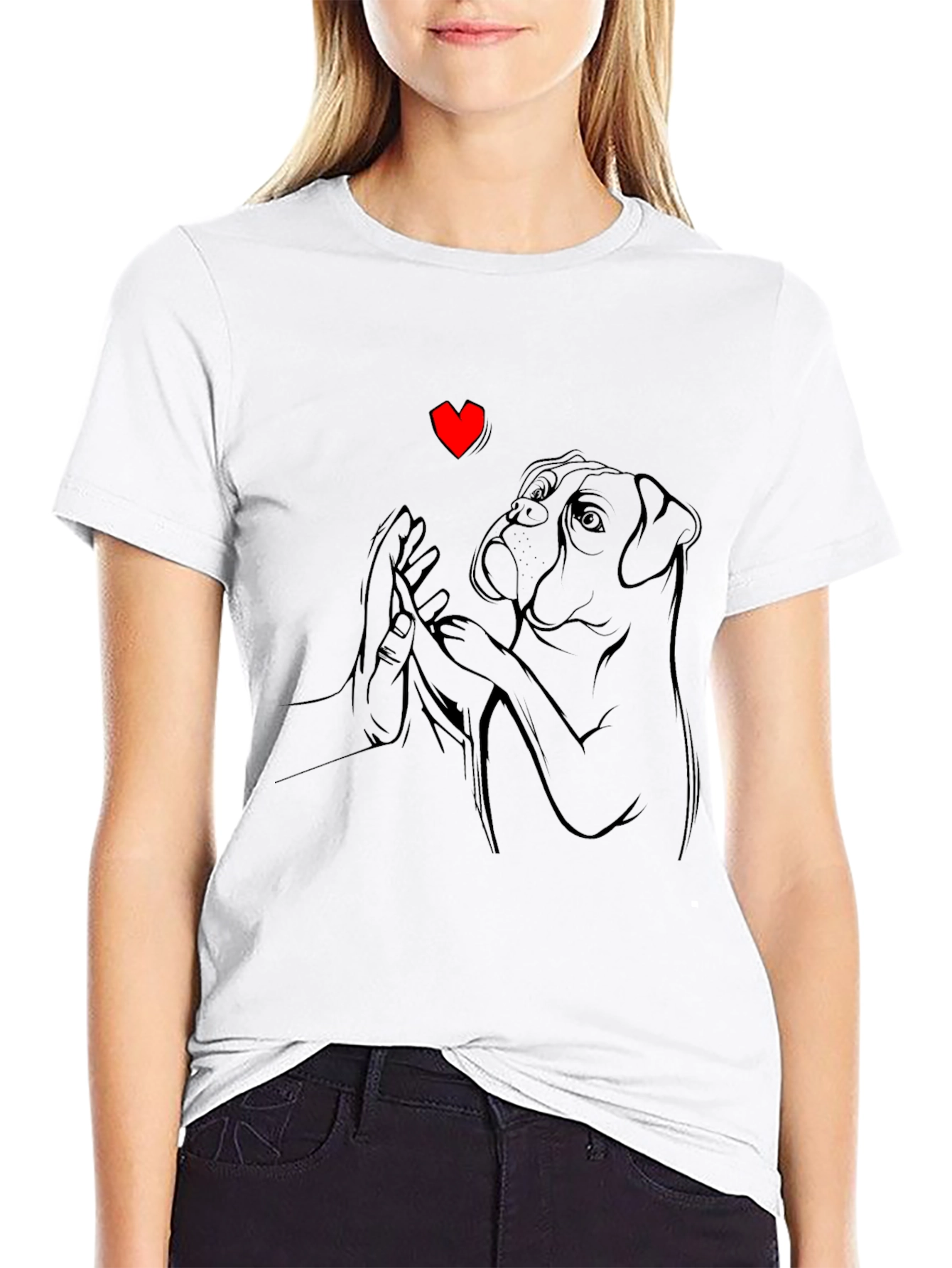 Dog Lovers Tee - Boxer & Hand Heart Graphic