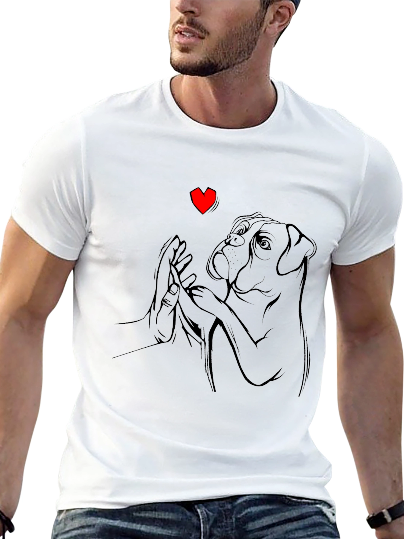 Dog Lovers Tee - Boxer & Hand Heart Graphic