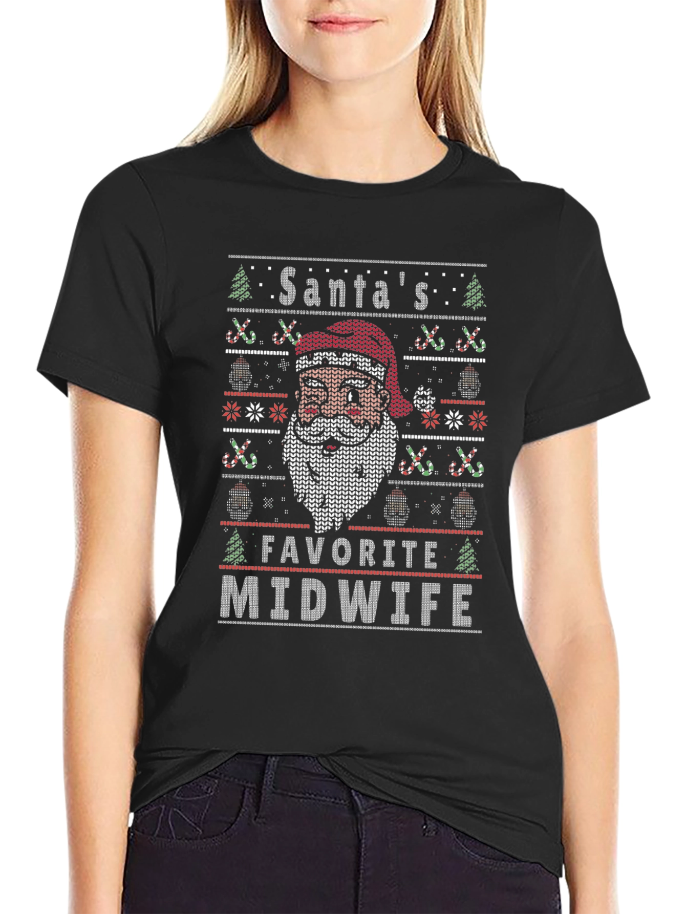 Santas Favorite Midwife Ugly Christmas Sweater T-Shirt