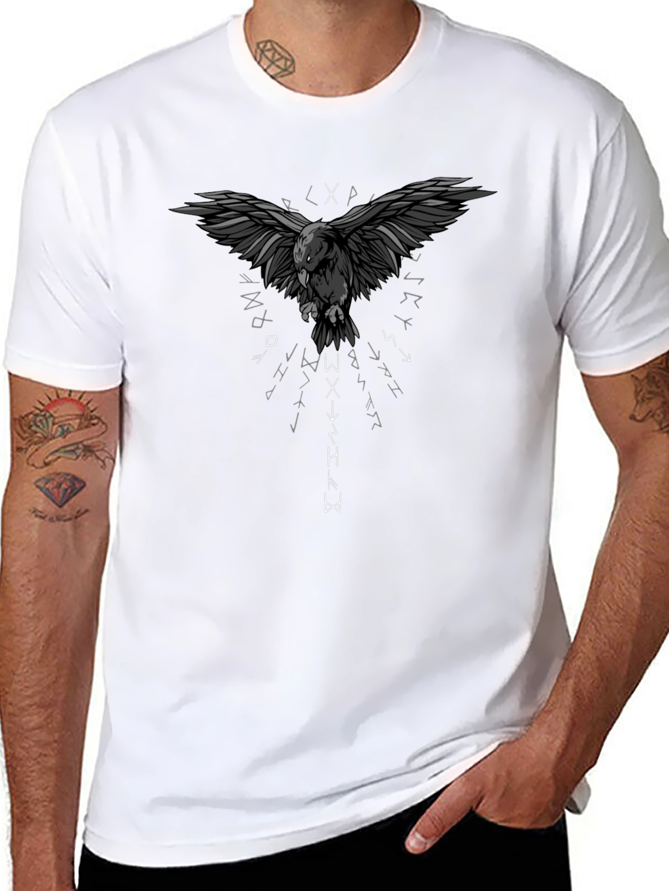 Raven Rune Graphic Print T-Shirt - Dark